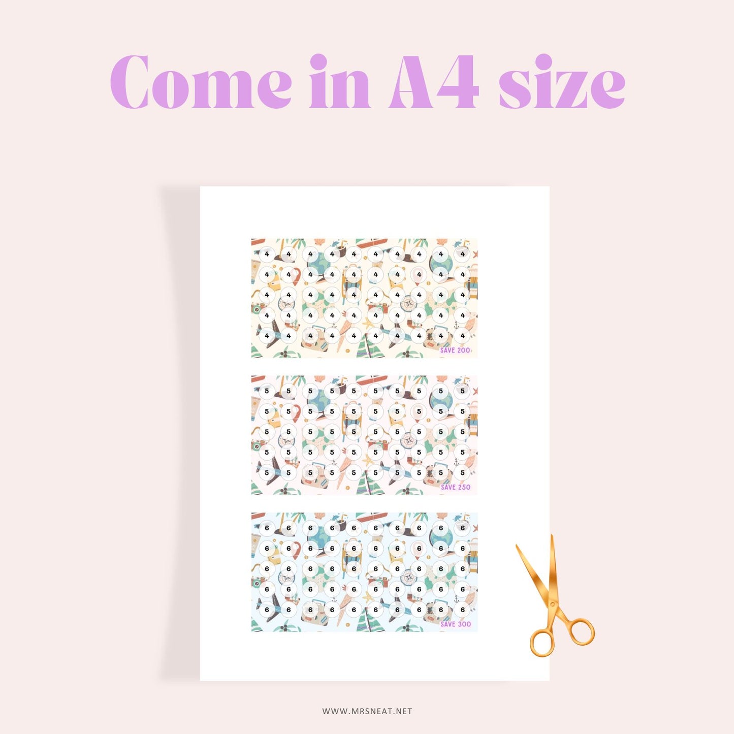 Three Beautiful A6 Summer Beach Vacation Savings Challenge Printable comes in A4 size