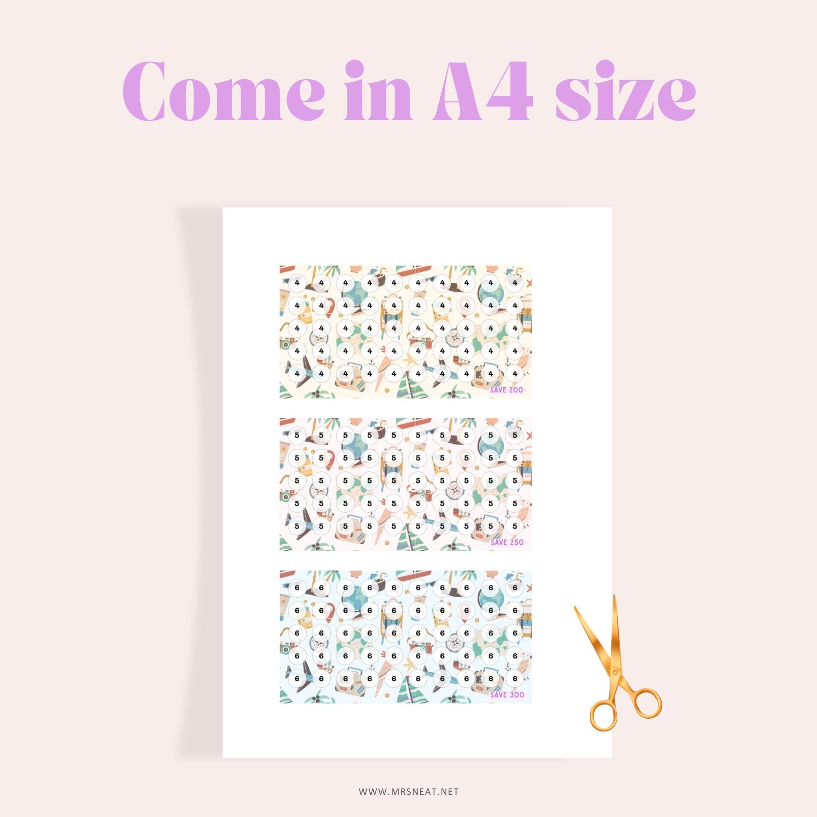 Three Beautiful A6 Summer Beach Vacation Savings Challenge Printable comes in A4 size
