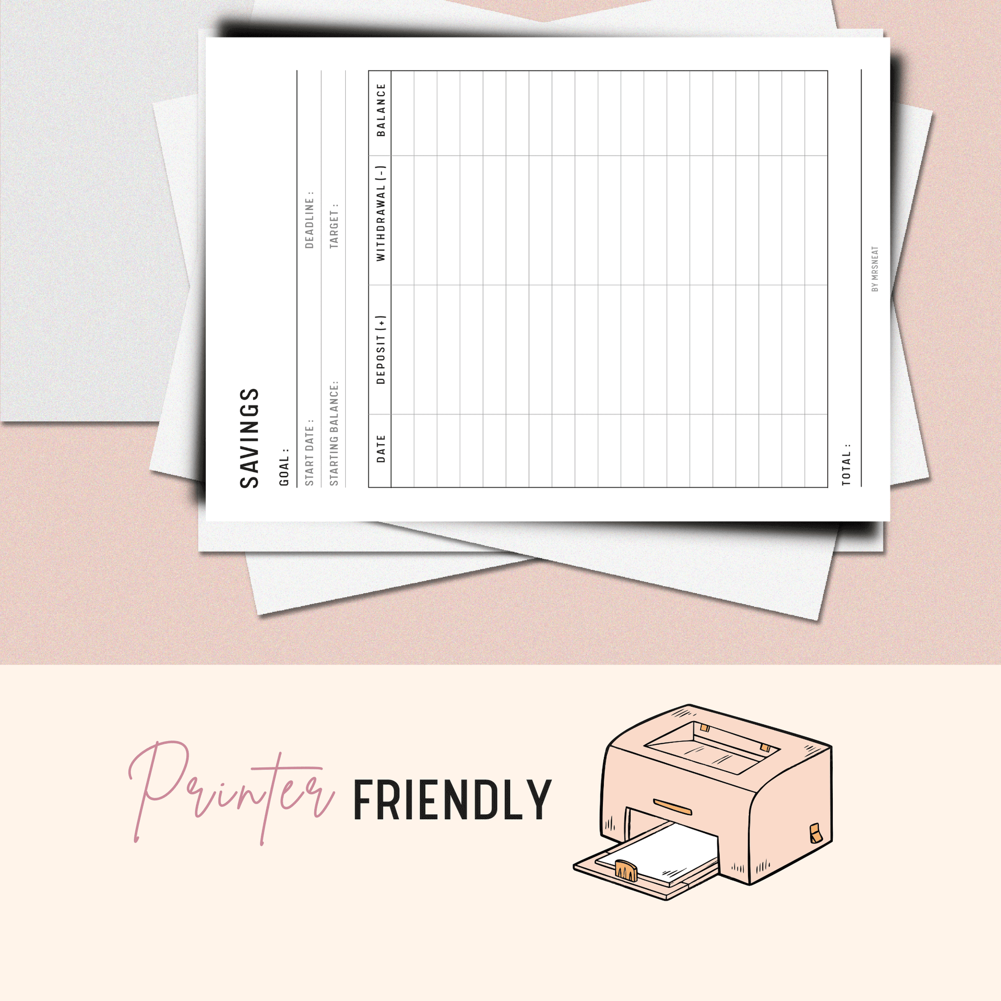 Cute, Beautiful and Minimalist Savings Tracker Printable, Fillable PDF, Digital Planner, A4, A5, Letter, Half Letter