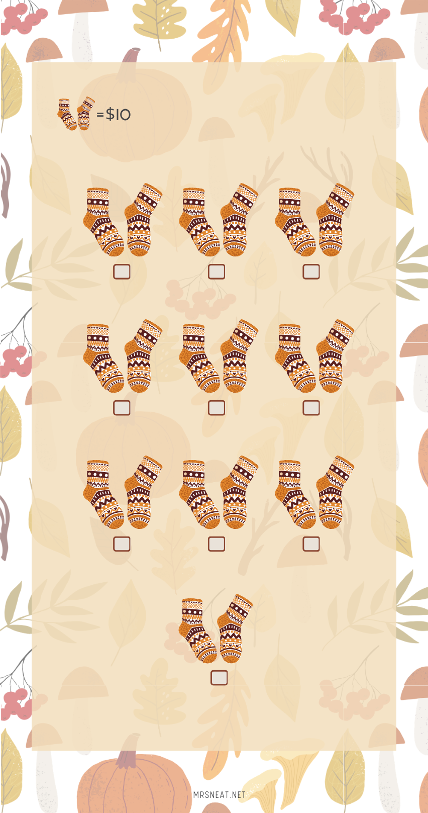 Pattern of illustrated socks with a beige background and floral elements.