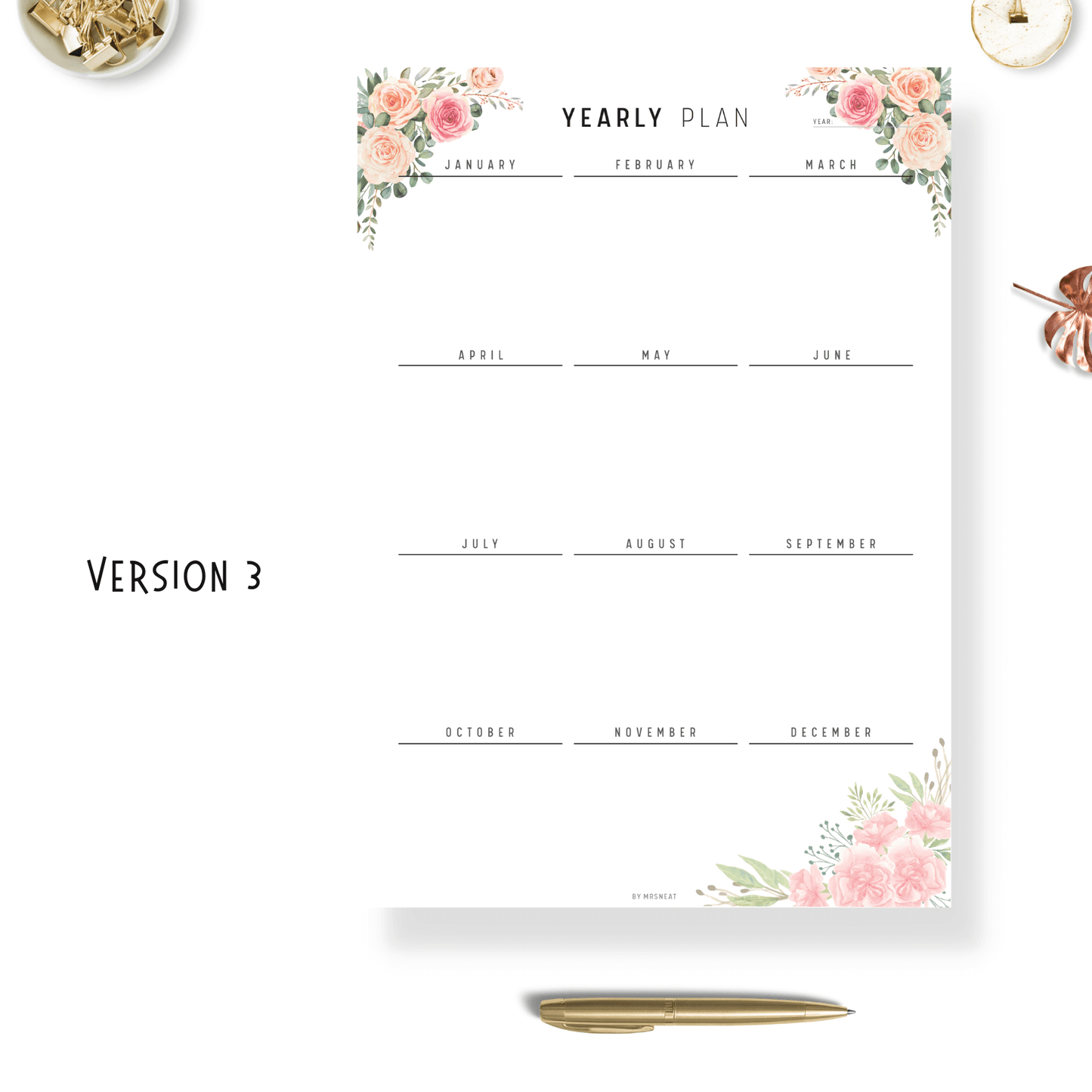 Floral Yearly Planner Printable