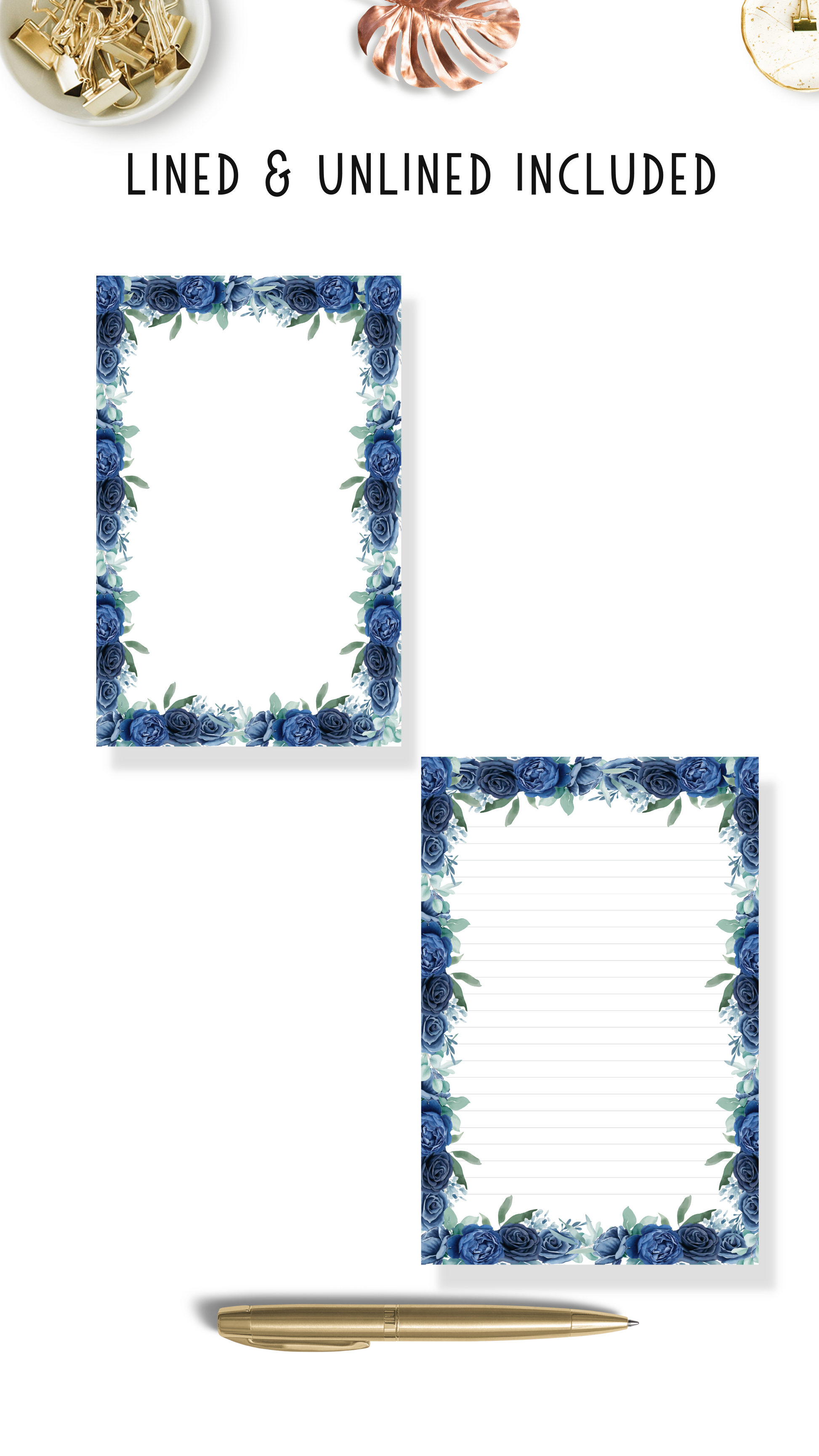 Blue Floral Printable Stationery
