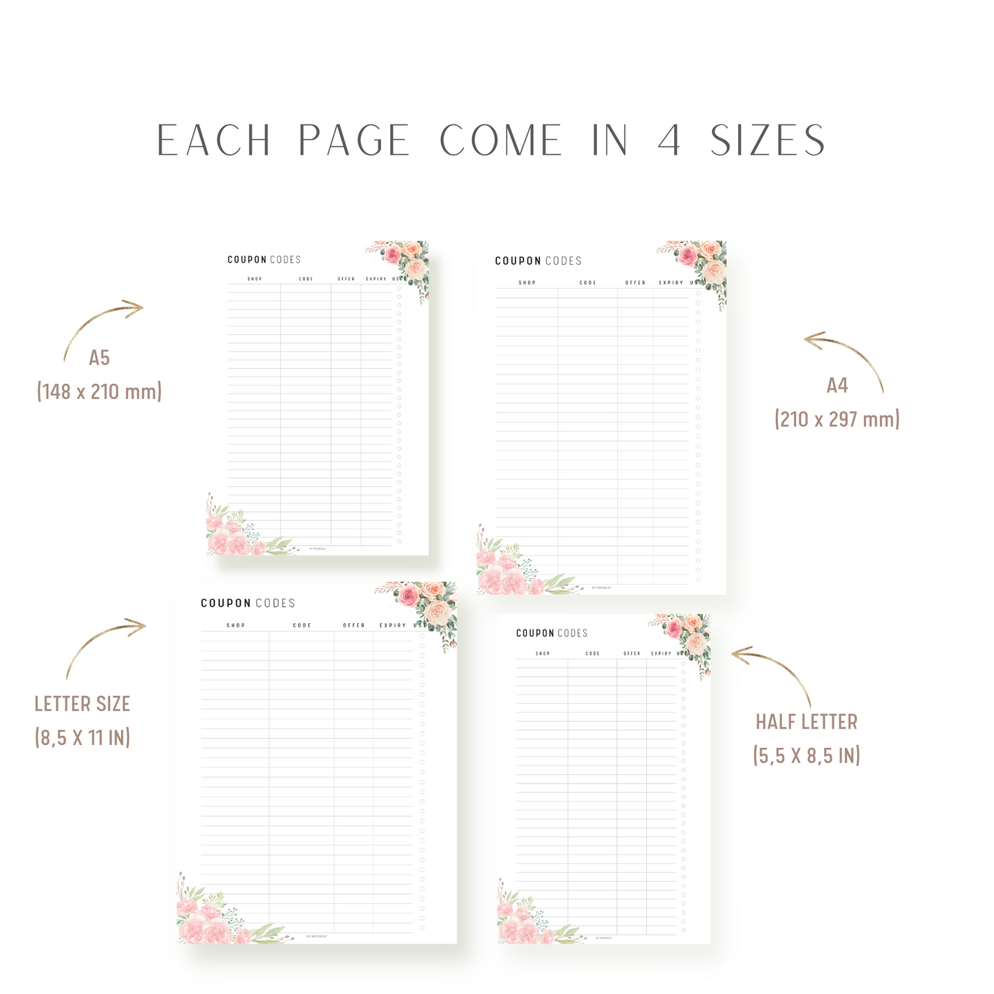 Floral Coupon Code Tracker Printable