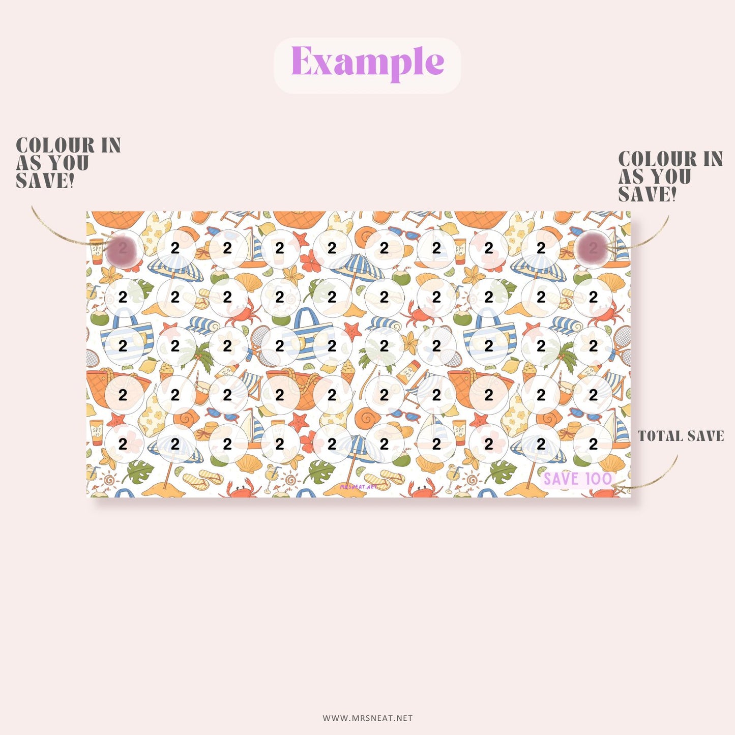 beautiful colorful savings challenge A6 size with summer themed for low income savings tracker, instant download