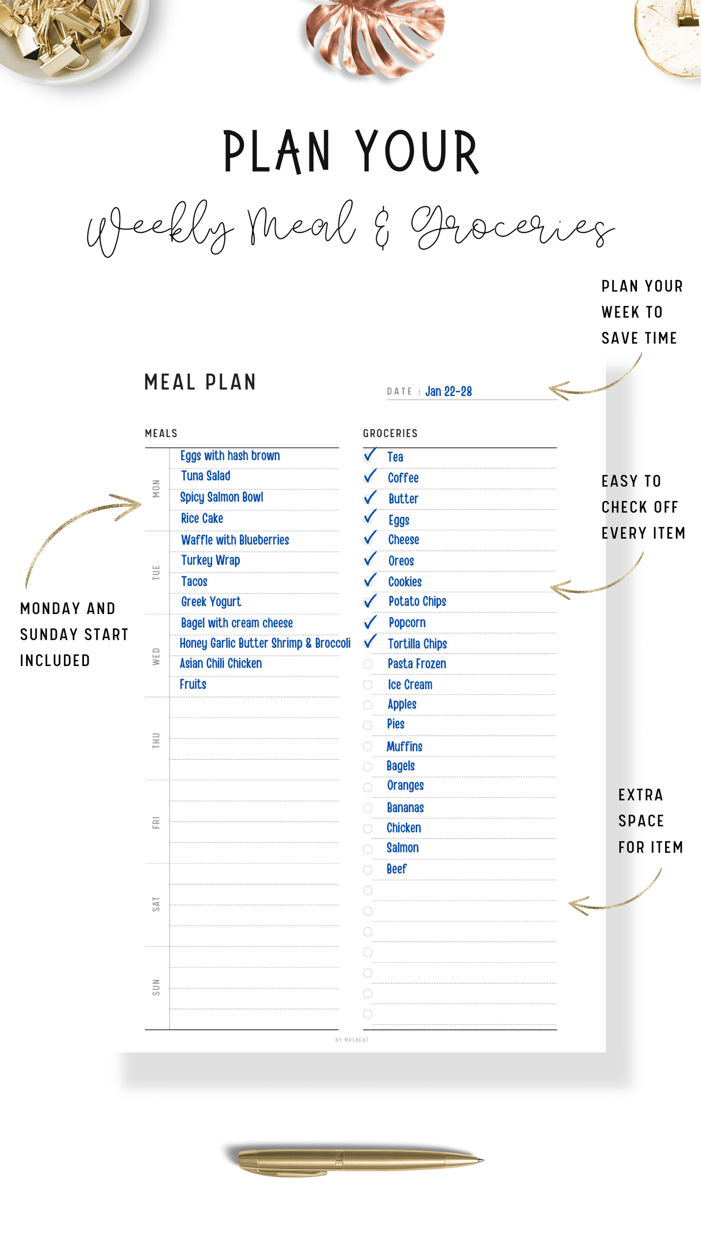 Weekly Meal Planner and Grocery List Template