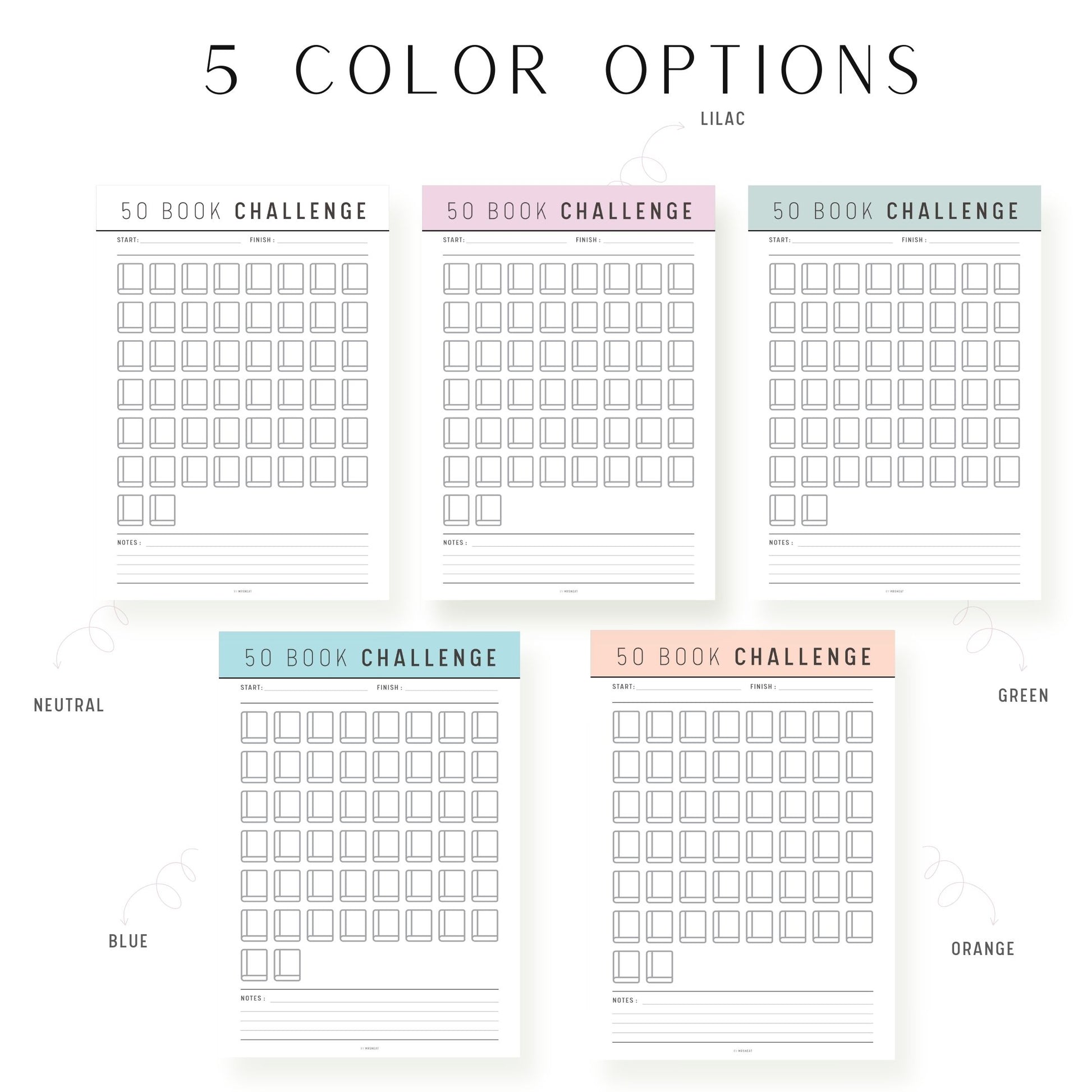 Colorful 50 Book Reading Challenge Printable