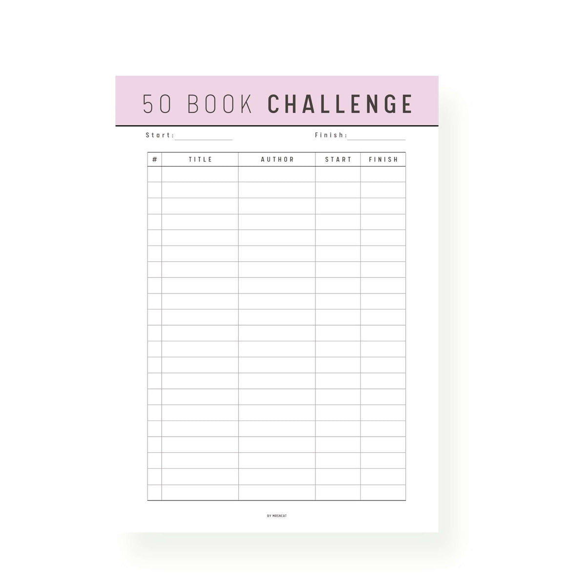 Study Challenge Books 50 Book Reading Challenge Printable – mrsneat