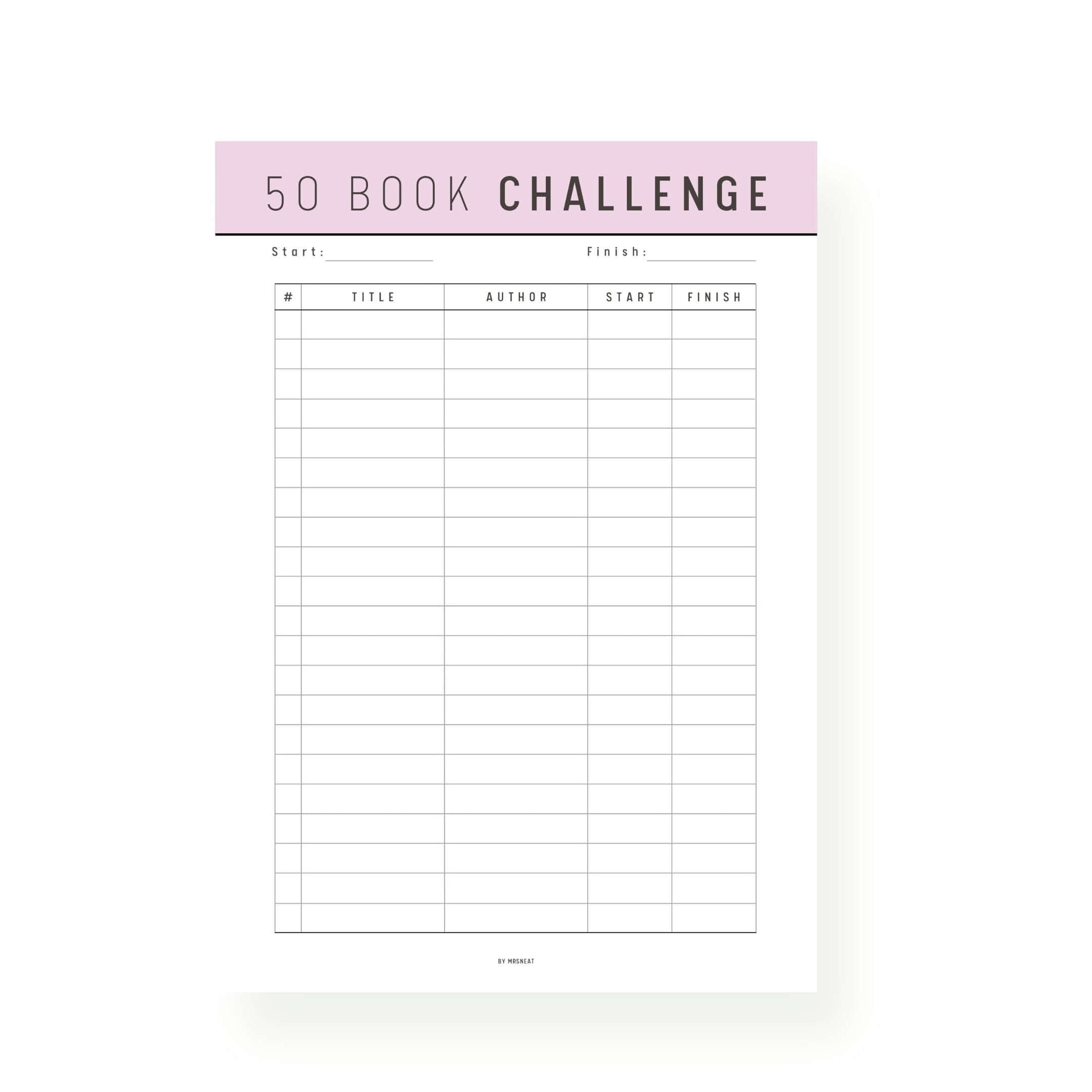50 Book Reading Challenge Printable mrsneat
