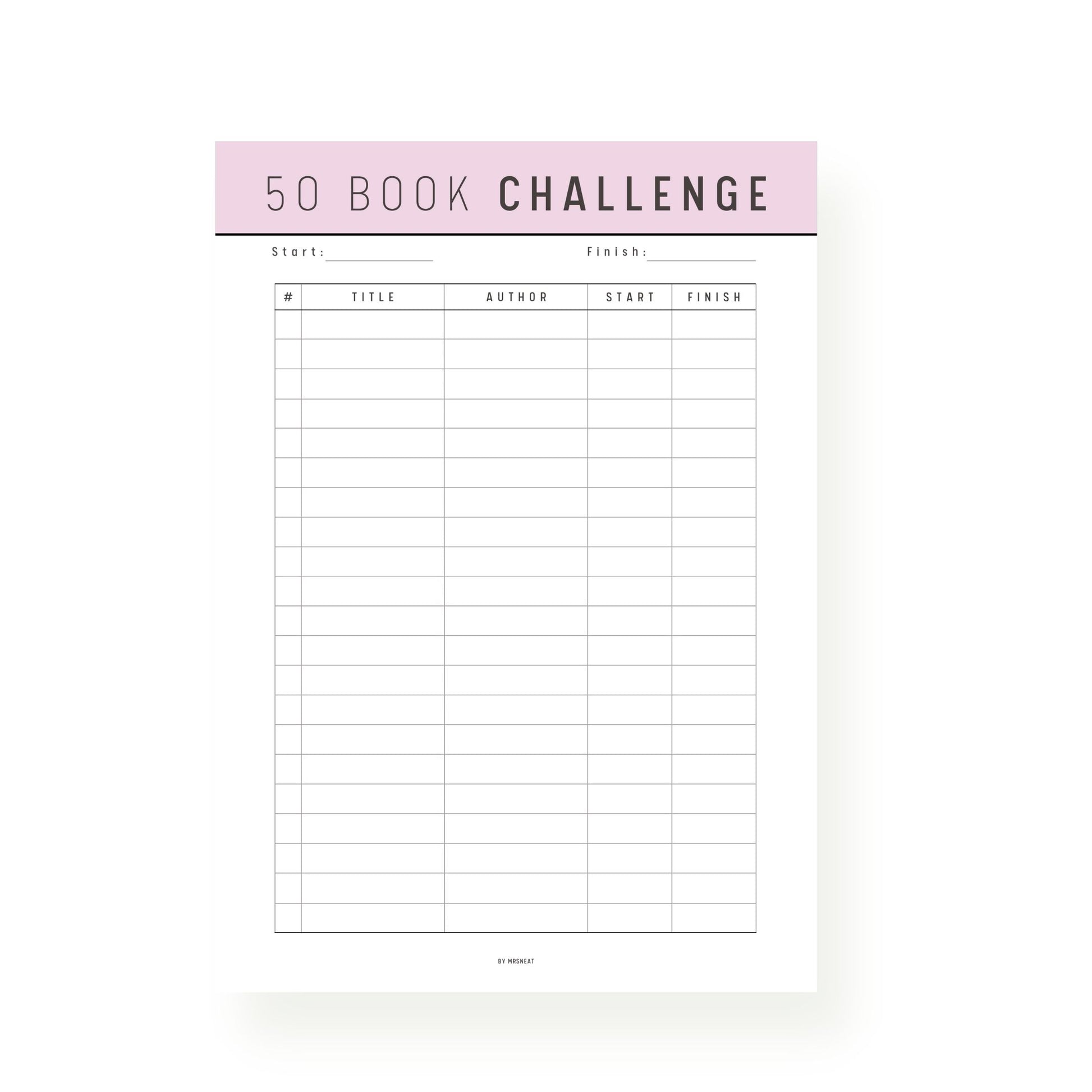 50 Book Reading Challenge Template