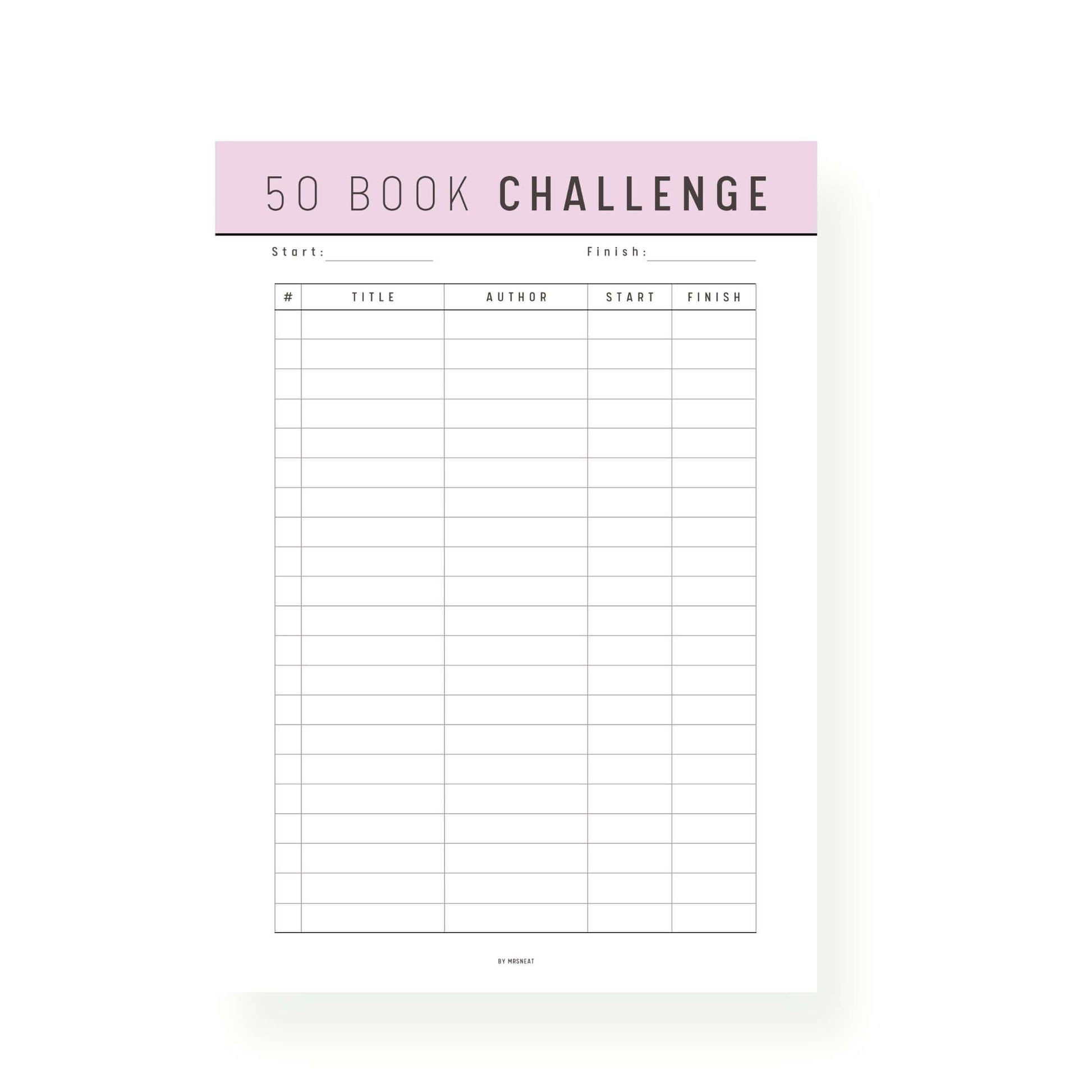 50 Book Reading Challenge Template