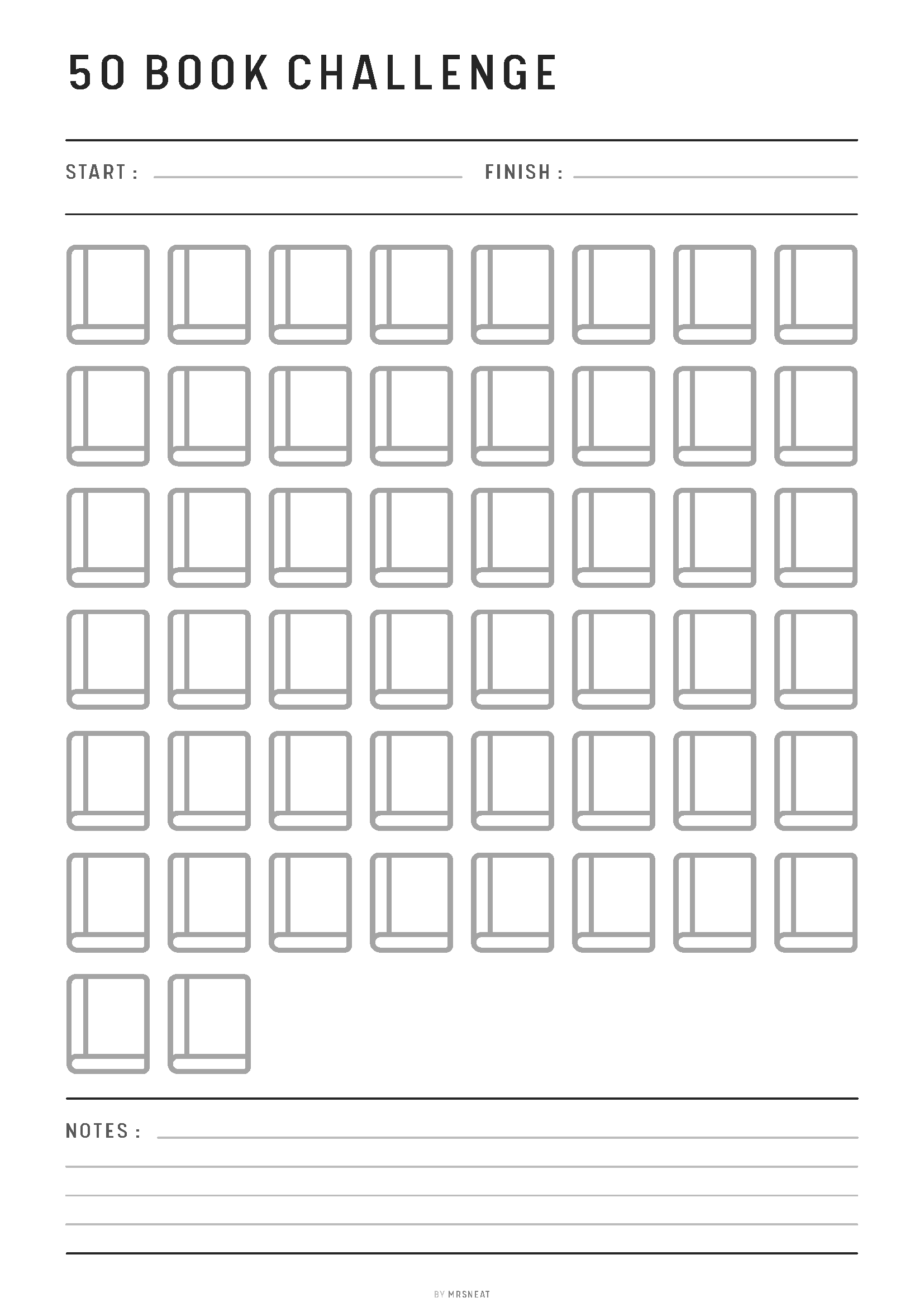 Book Challenge Printable, 100, 50, 30 Book Challenge, 25 Book Challenge, Reading Challenge, A4, A5, Half Letter, Letter, 4 Versions, PDF