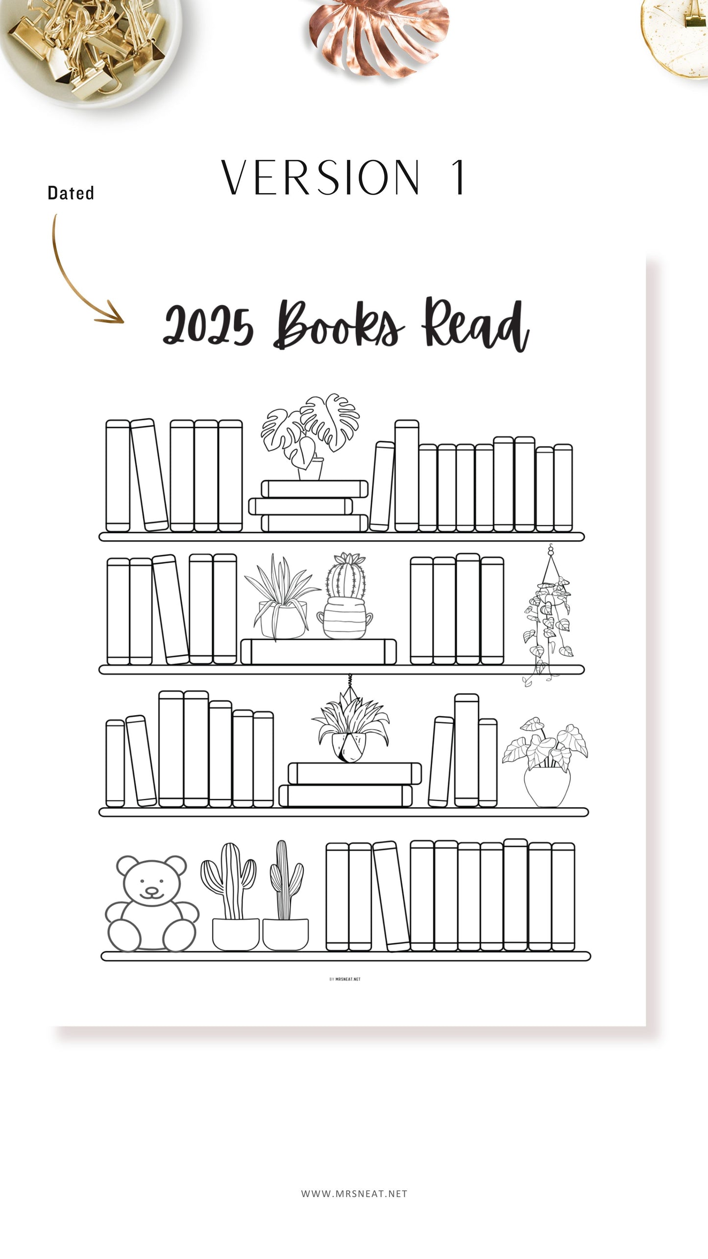 Bookshelf Reading Tracker Printable, 2025 Books Read, 50 Books Read, PDF, A4, A5, Letter, Half Letter, Dated and Undated, 2 Versions