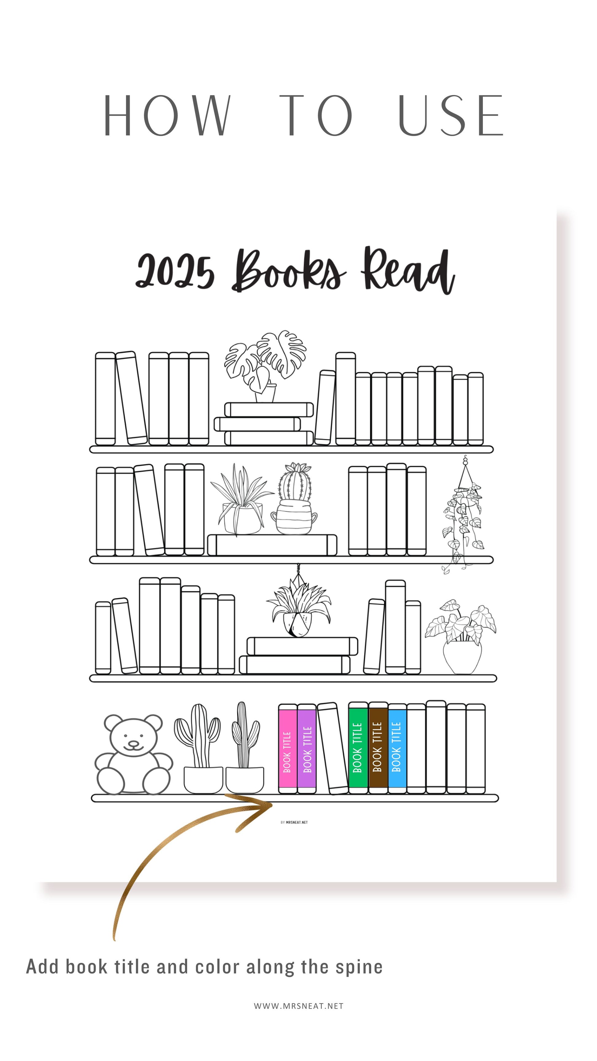 Bookshelf Reading Tracker Printable, 2025 Books Read, 50 Books Read, PDF, A4, A5, Letter, Half Letter, Dated and Undated, 2 Versions