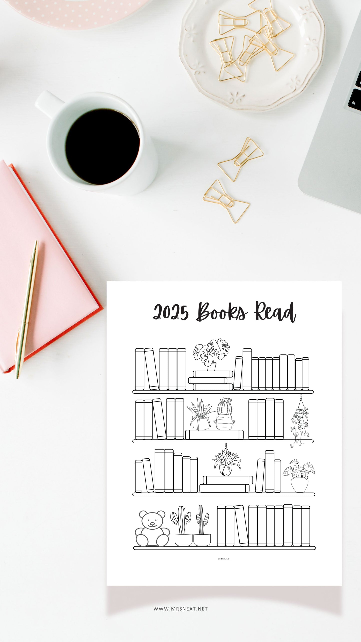 Bookshelf Reading Tracker Printable, 2025 Books Read, 50 Books Read, PDF, A4, A5, Letter, Half Letter, Dated and Undated, 2 Versions