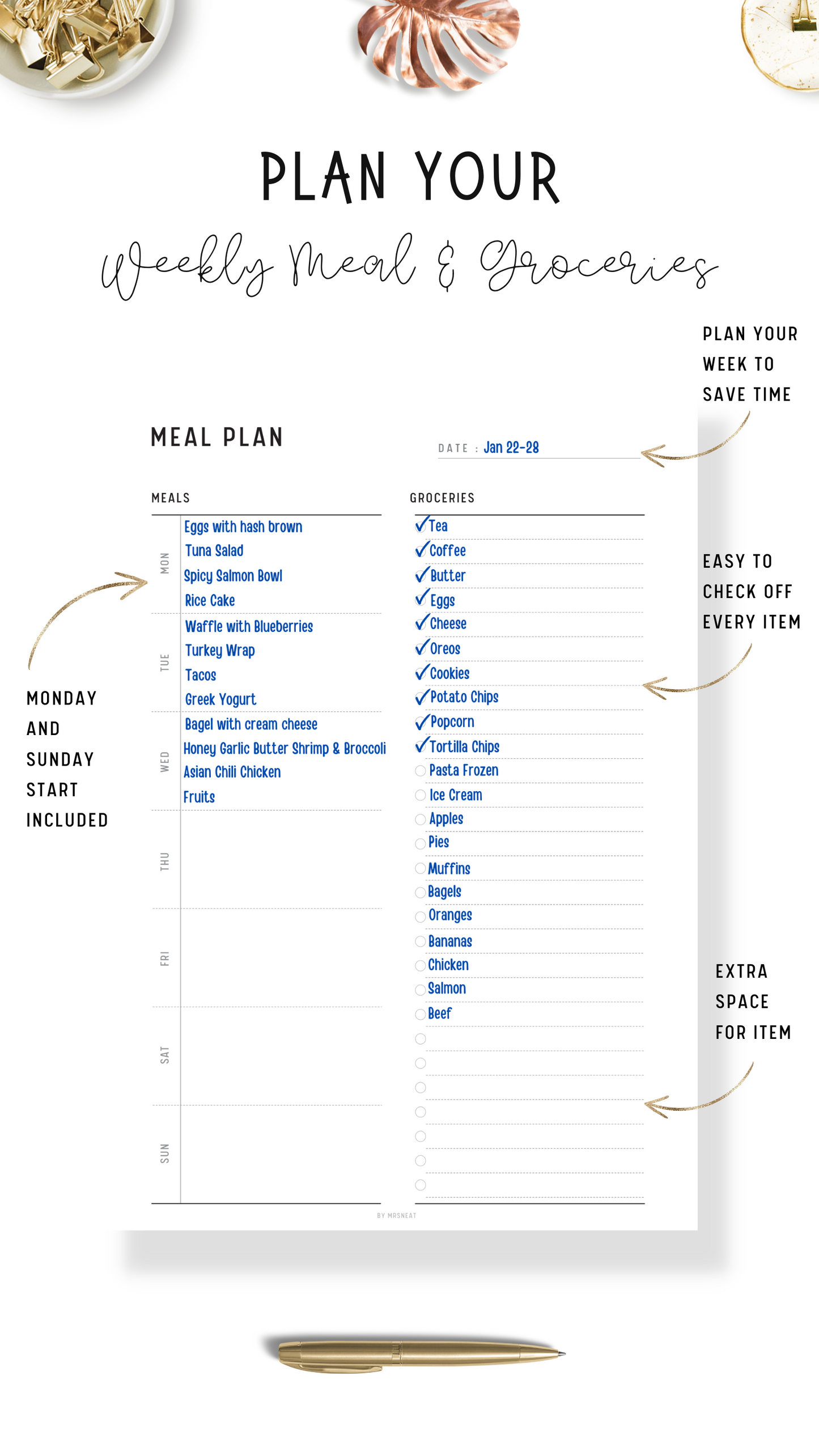Weekly Meal Planner & Grocery Shopping List Printable