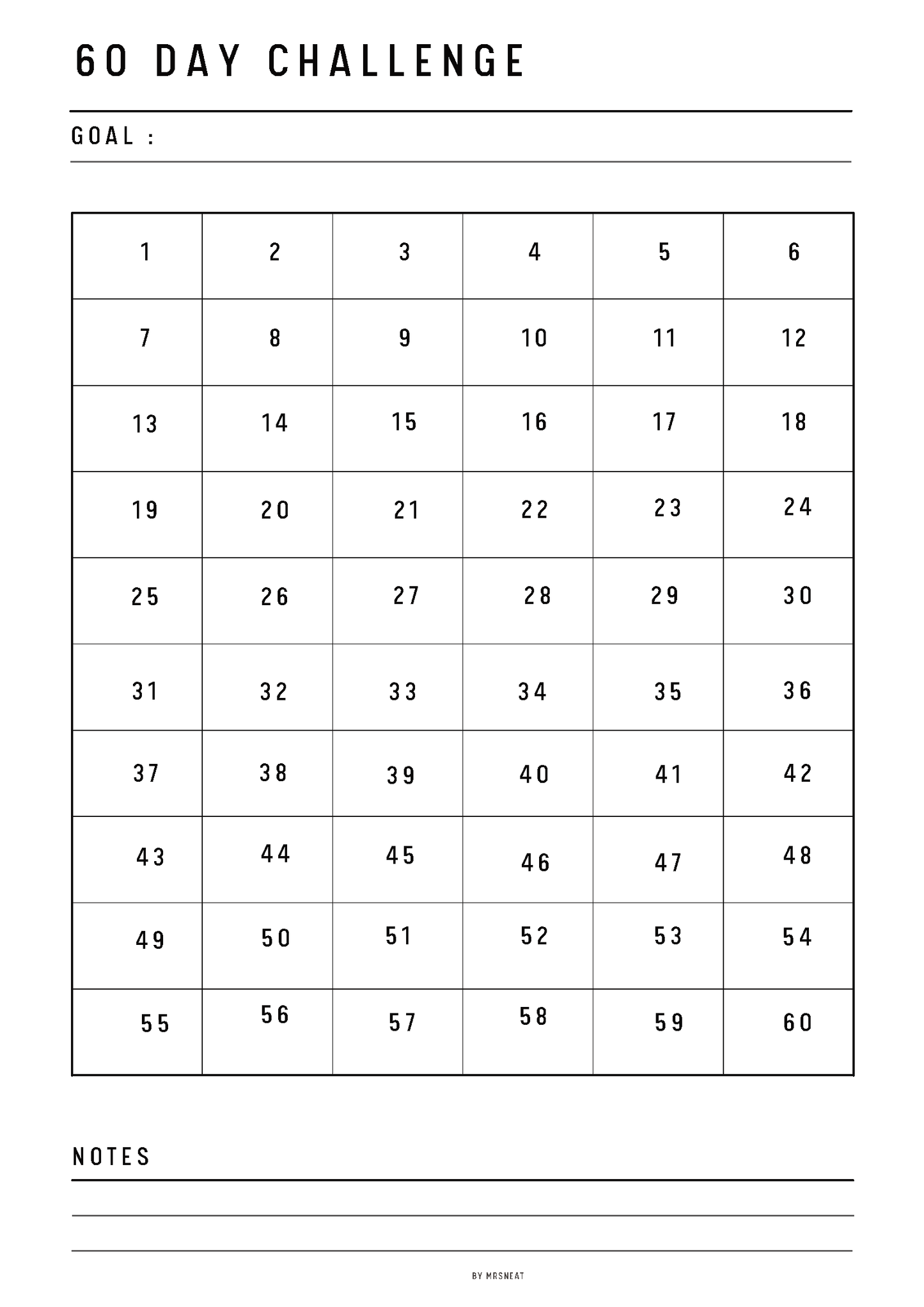 Fillable 60 day challenge printable, Habit Challenge, Goal setting, habit forming, habit tracker, A4, A5, Half Letter, Letter, PDF