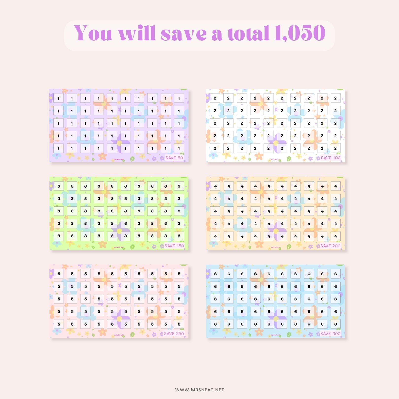 Floral Savings Challenge, A6, Printable, Colorful, Cute, 6 Challenges, Floral Theme, Spring Savings Challenge, Budget Tracker, Savings Tracker, Cash Stuffing, Tiny Mini Savings Challenge, Kawaii Savings Challenge, Low Income Savings Challenge, Low income budget tracker, Printable, Digital Download