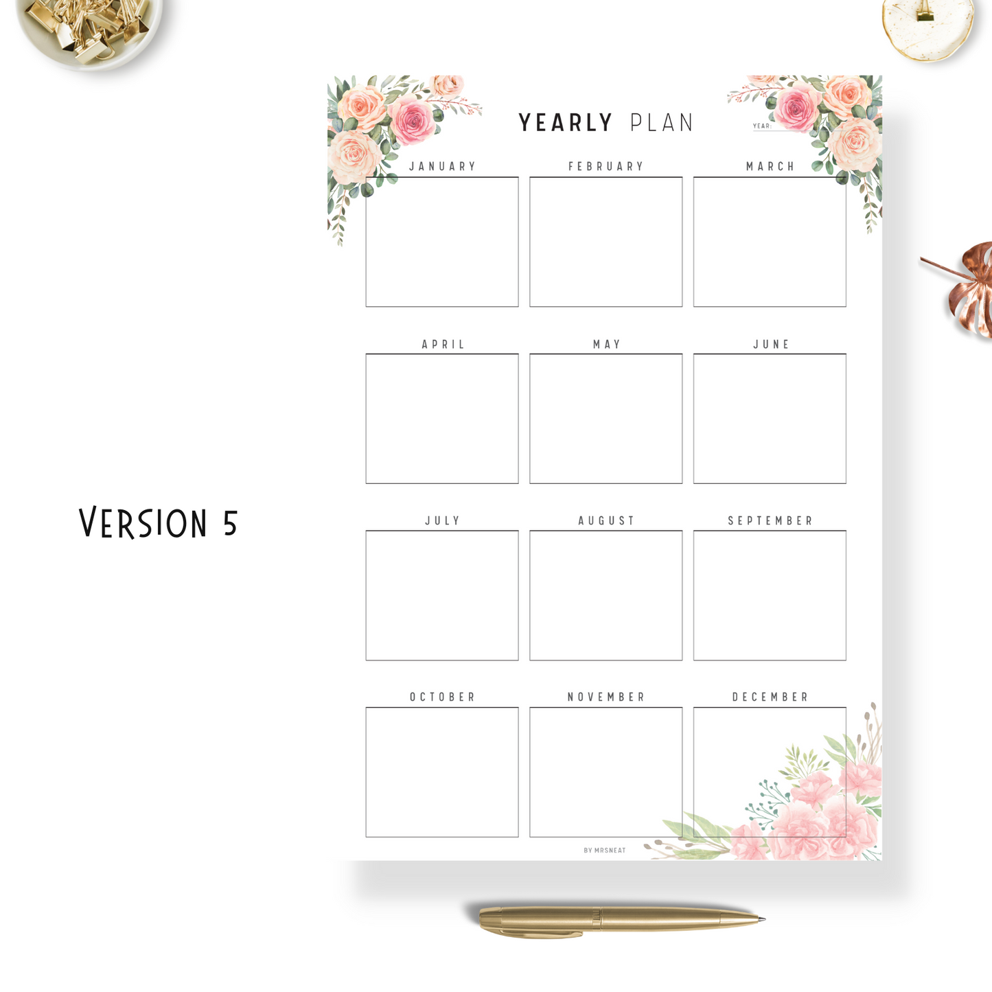 Floral Yearly Planner Printable