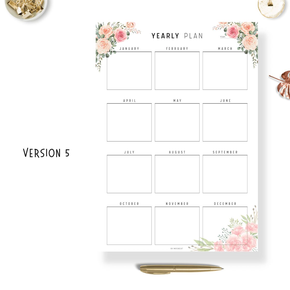 Floral Yearly Planner Printable – mrsneat
