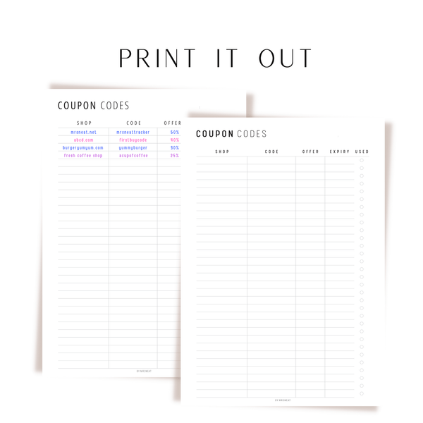 Coupon Code Tracker Printable - M193 – mrsneat