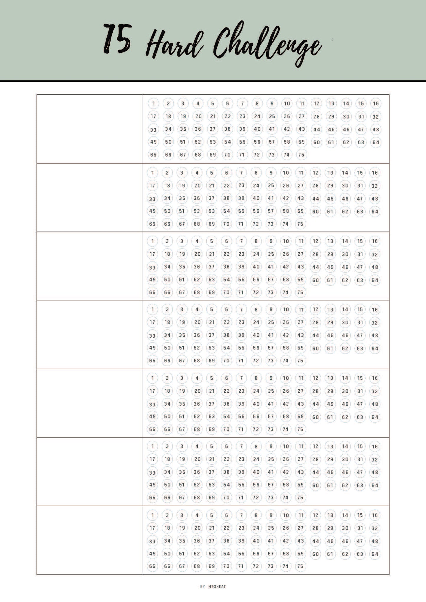 Printable 75 Hard Challenge Template