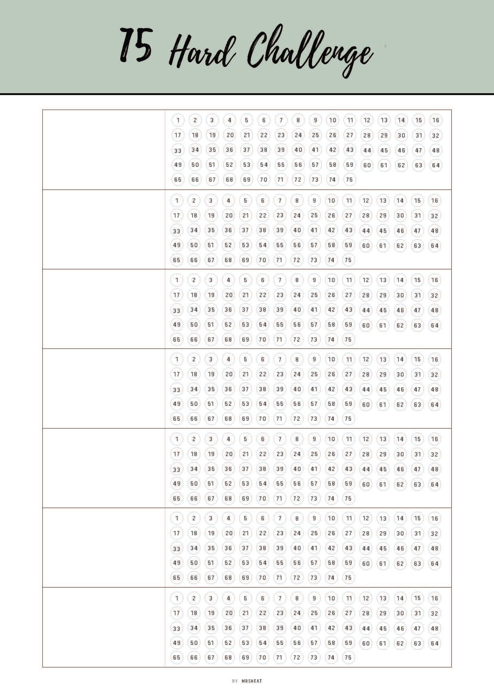 Printable 75 Hard Challenge Template