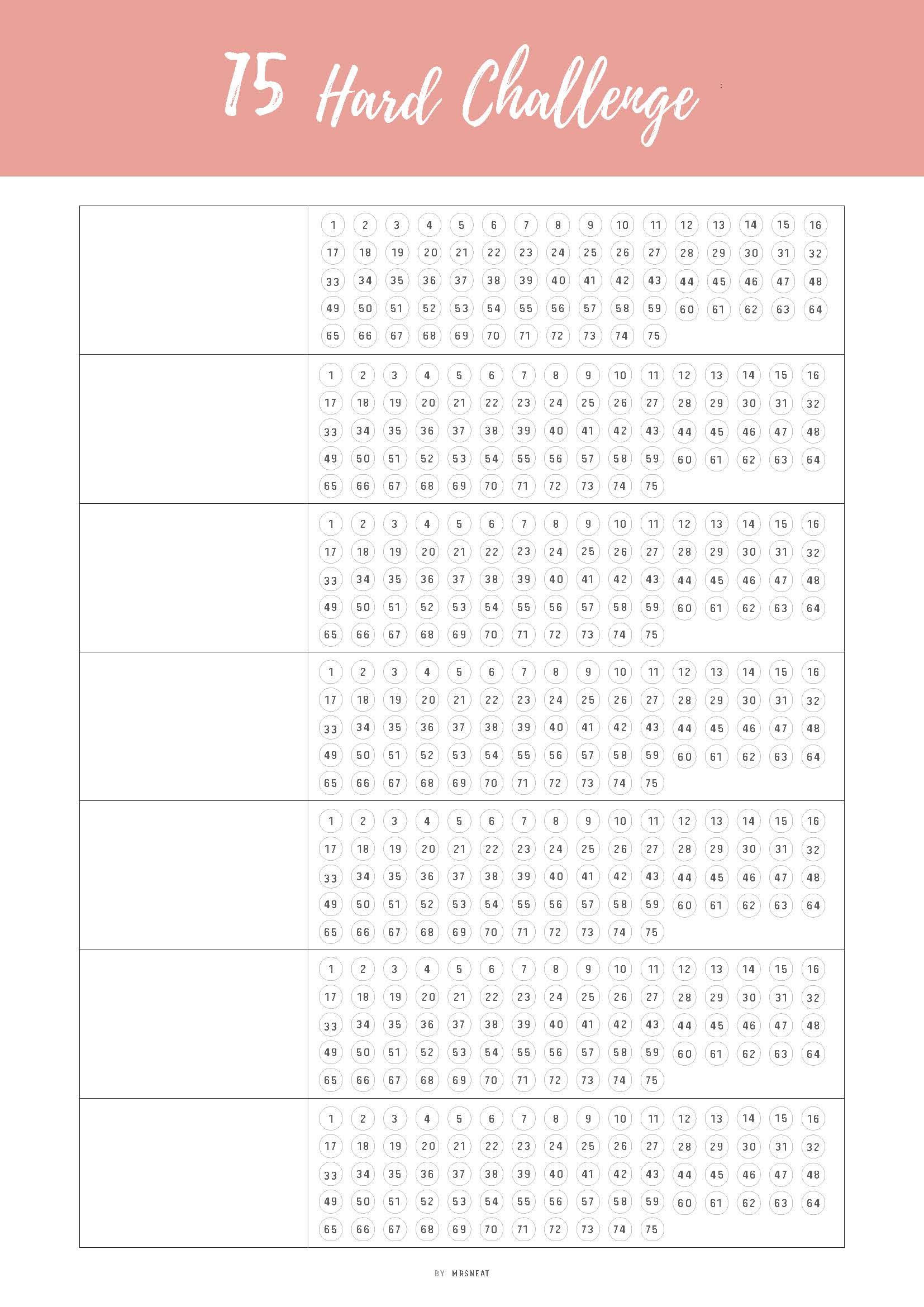 Printable 75 Hard Challenge Template