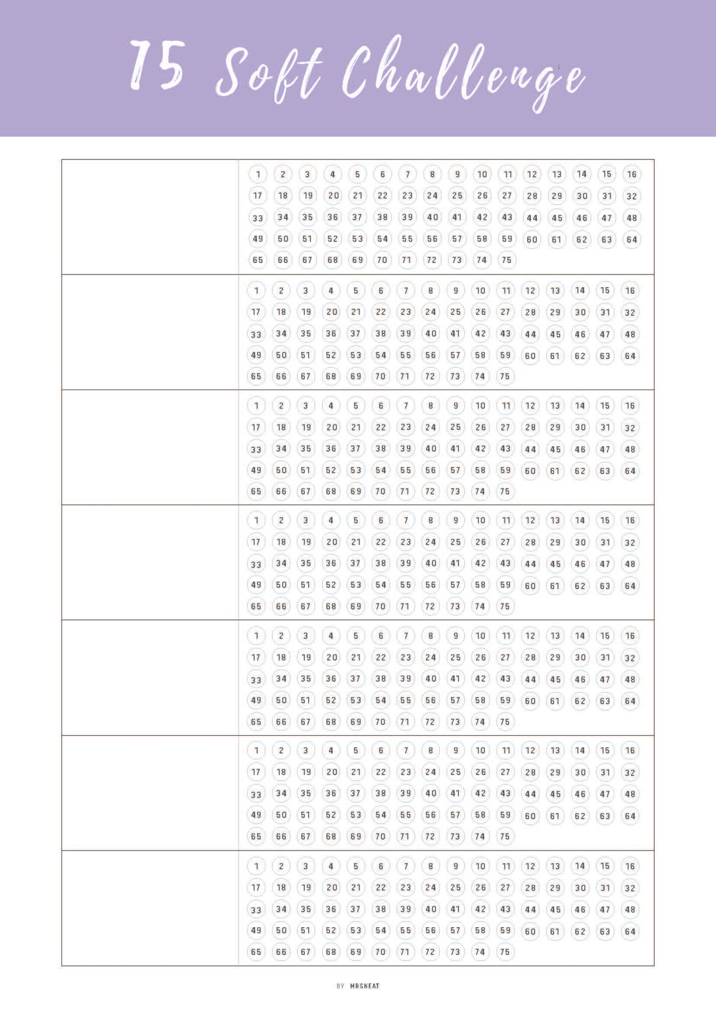 Printable 75 Soft Challenge Template, Fillable 75 soft challenge checklist page, Habit Tracker, Habit Challenge, A4, 10 colors, 2 versions