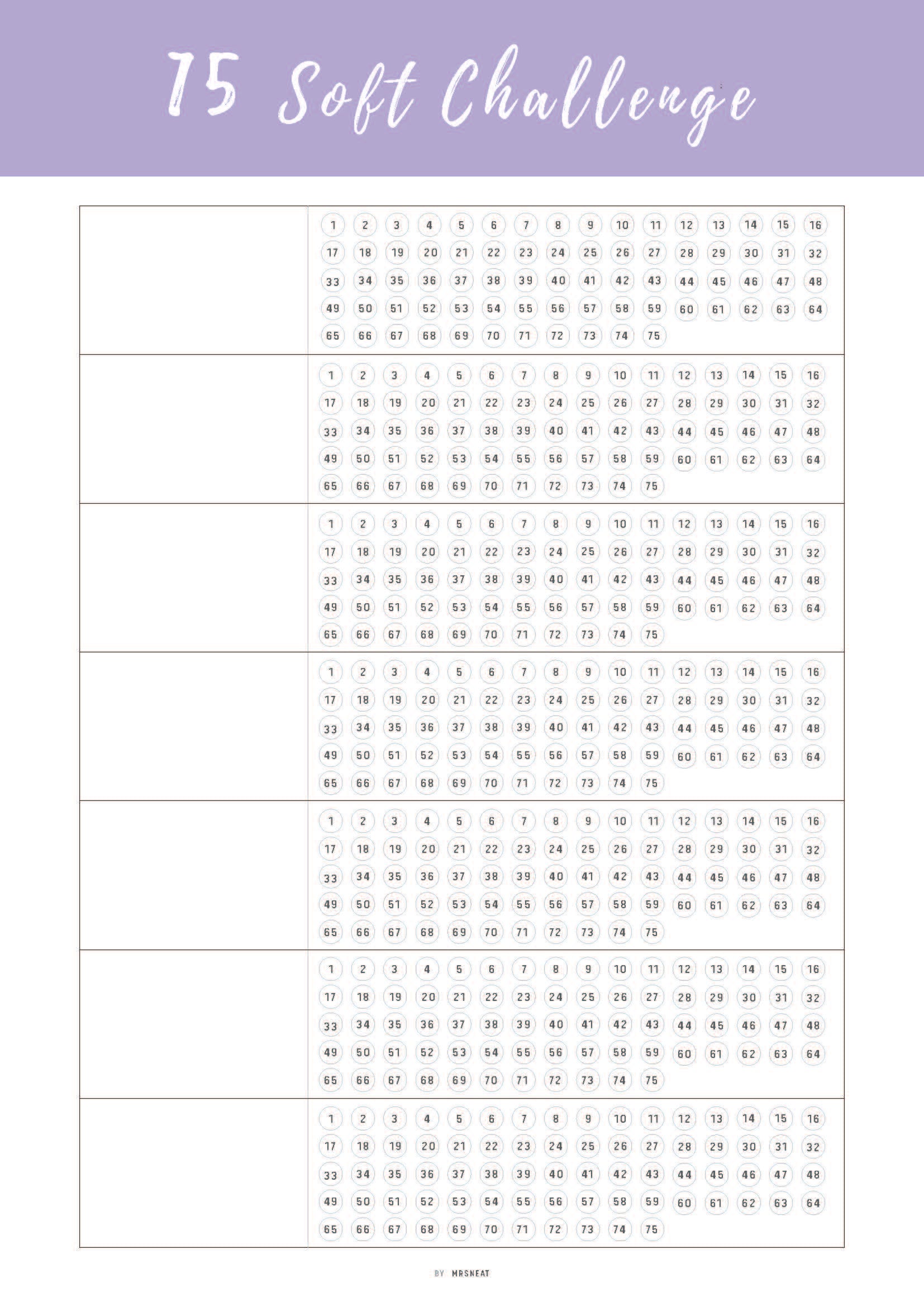 Printable 75 Soft Challenge Template, Fillable 75 soft challenge checklist page, Habit Tracker, Habit Challenge, A4, 10 colors, 2 versions