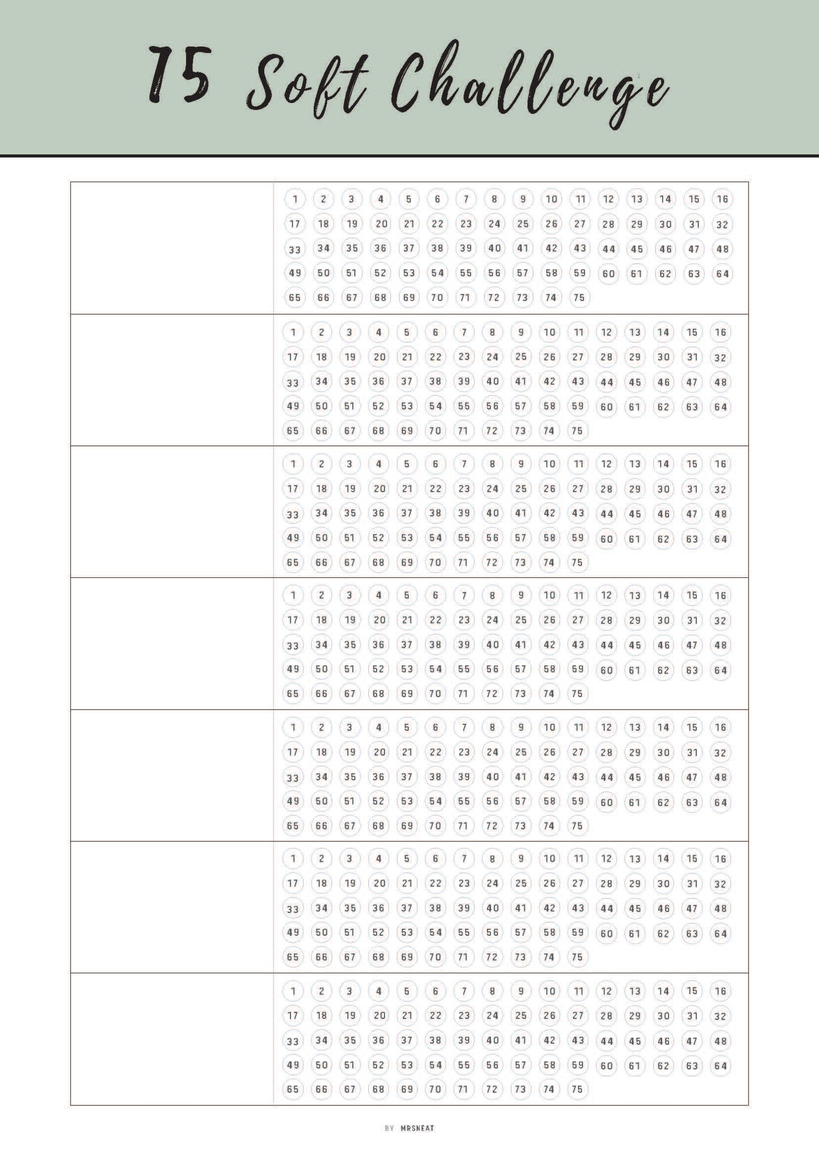 Printable 75 Soft Challenge Template, Fillable 75 soft challenge checklist page, Habit Tracker, Habit Challenge, A4, 10 colors, 2 versions