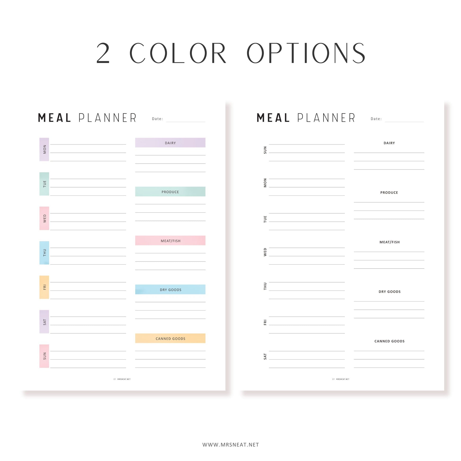 Fillable Weekly Meal Planner, PRINTABLE Journal Page, Food Planner Page, Printable Meal Plan Template, Weekly Meal Plan, Printable Meal Plan, Digital Planner, Printable Planner, A4, A5, Letter, Half Letter, 2 Colors, Sunday and Monday Start