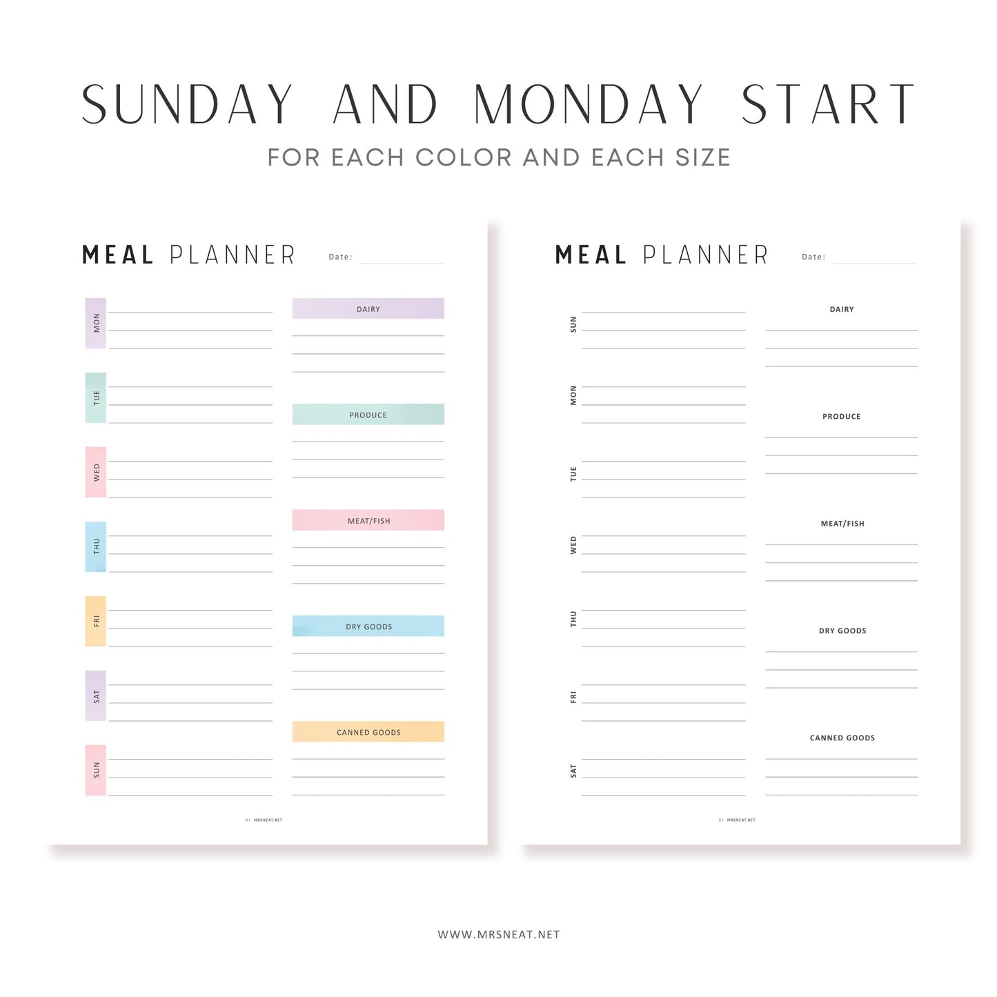 Fillable Weekly Meal Planner, PRINTABLE Journal Page, Food Planner Page, Printable Meal Plan Template, Weekly Meal Plan, Printable Meal Plan, Digital Planner, Printable Planner, A4, A5, Letter, Half Letter, 2 Colors, Sunday and Monday Start