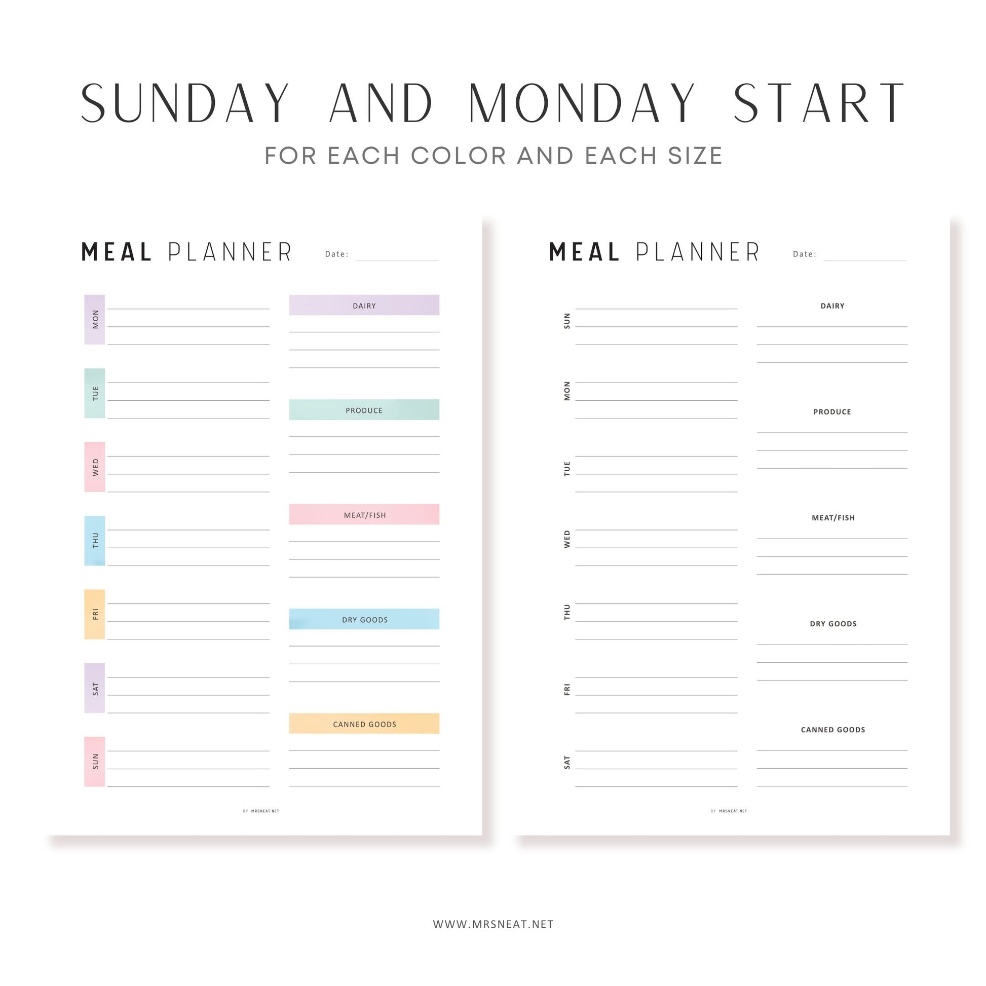 Fillable Weekly Meal Planner, PRINTABLE Journal Page, Food Planner Page, Printable Meal Plan Template, Weekly Meal Plan, Printable Meal Plan, Digital Planner, Printable Planner, A4, A5, Letter, Half Letter, 2 Colors, Sunday and Monday Start