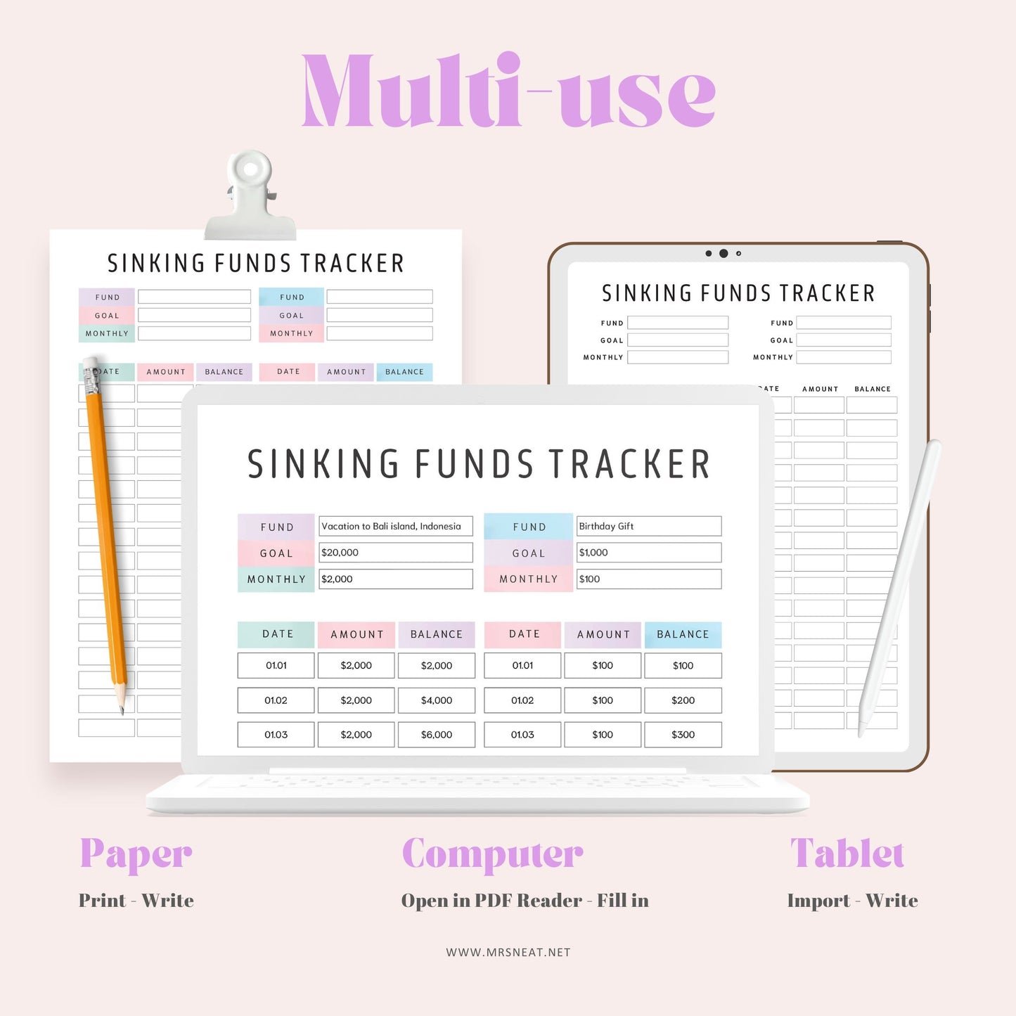 Editable Sinking Funds Tracker, Printable Sinking Funds Tracker, Savings Recorder, Savings Log, Savings Tracker, 2 color options, PDF Fillable, A4, A5, Letter, Half Letter, Printable Planner, Digital Planner