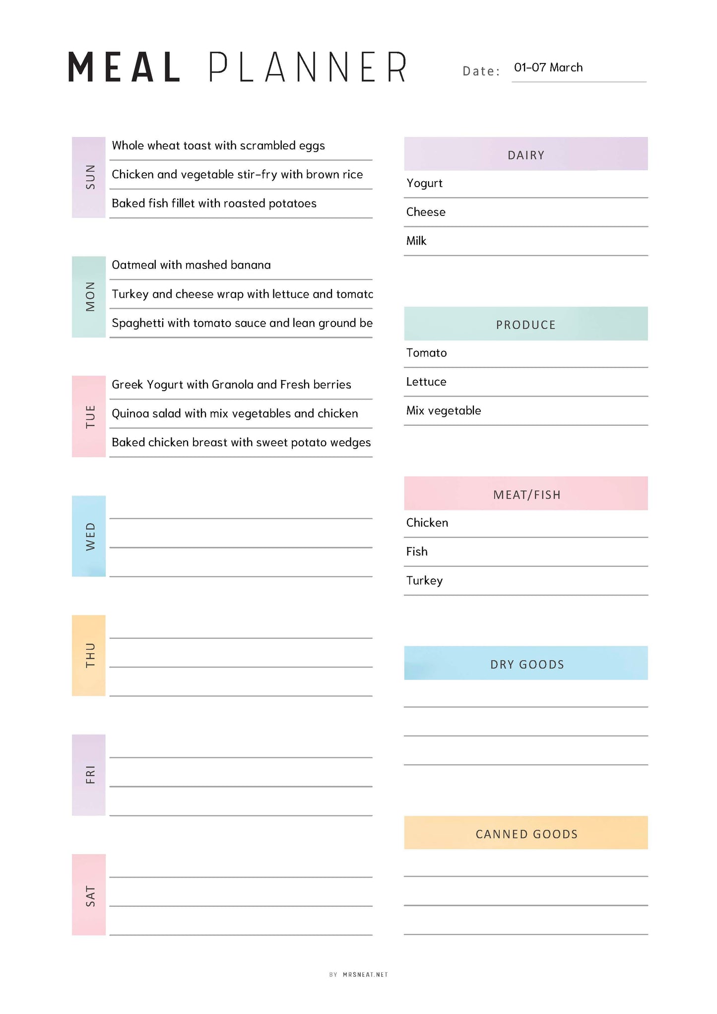 Fillable Weekly Meal Planner, PRINTABLE Journal Page, Food Planner Page, Printable Meal Plan Template, Weekly Meal Plan, Printable Meal Plan, Digital Planner, Printable Planner, A4, A5, Letter, Half Letter, 2 Colors, Sunday and Monday Start