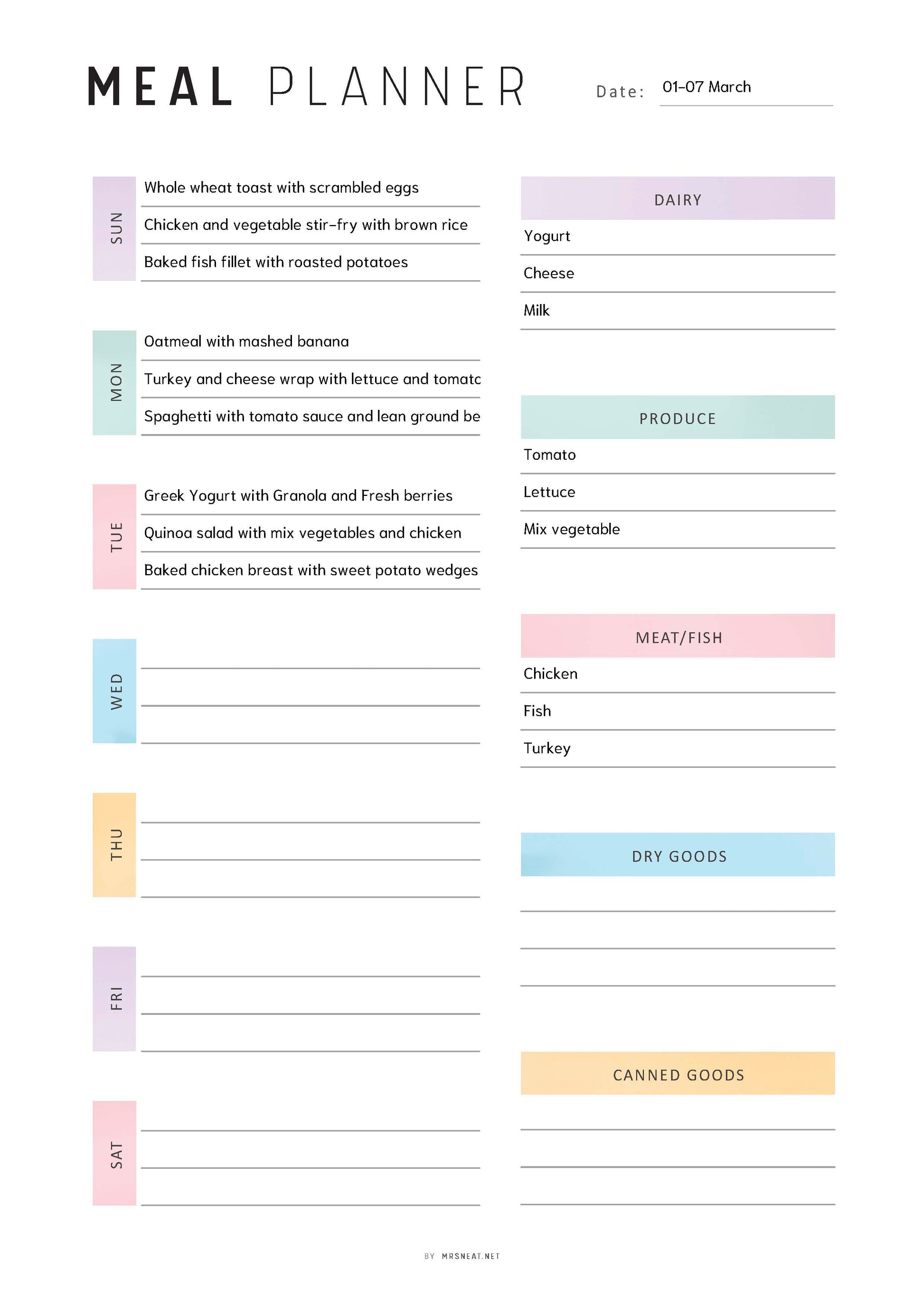 Fillable Weekly Meal Planner, PRINTABLE Journal Page, Food Planner Page, Printable Meal Plan Template, Weekly Meal Plan, Printable Meal Plan, Digital Planner, Printable Planner, A4, A5, Letter, Half Letter, 2 Colors, Sunday and Monday Start