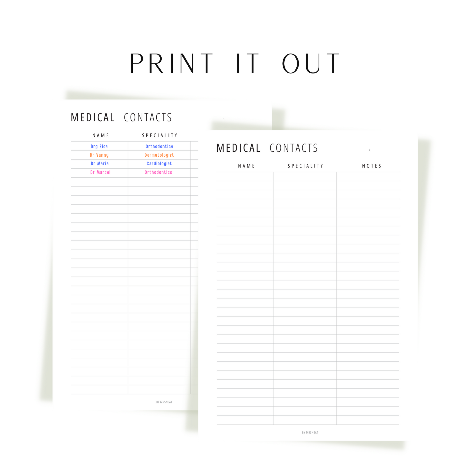 Medical Contact List Printable