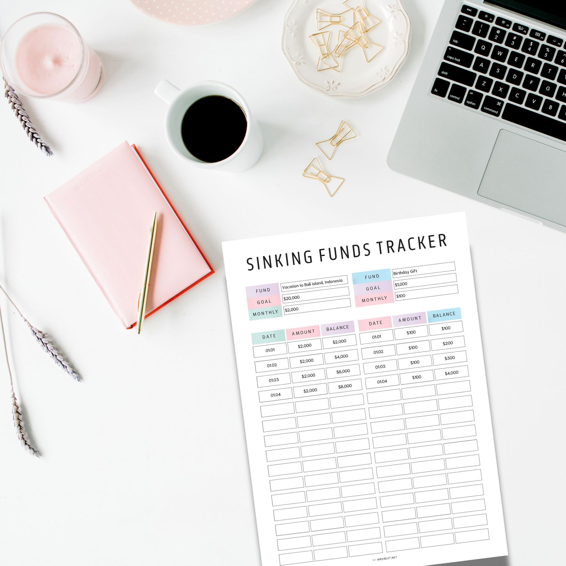 Editable Sinking Funds Tracker, Printable Sinking Funds Tracker, Savings Recorder, Savings Log, Savings Tracker, 2 color options, PDF Fillable, A4, A5, Letter, Half Letter, Printable Planner, Digital Planner