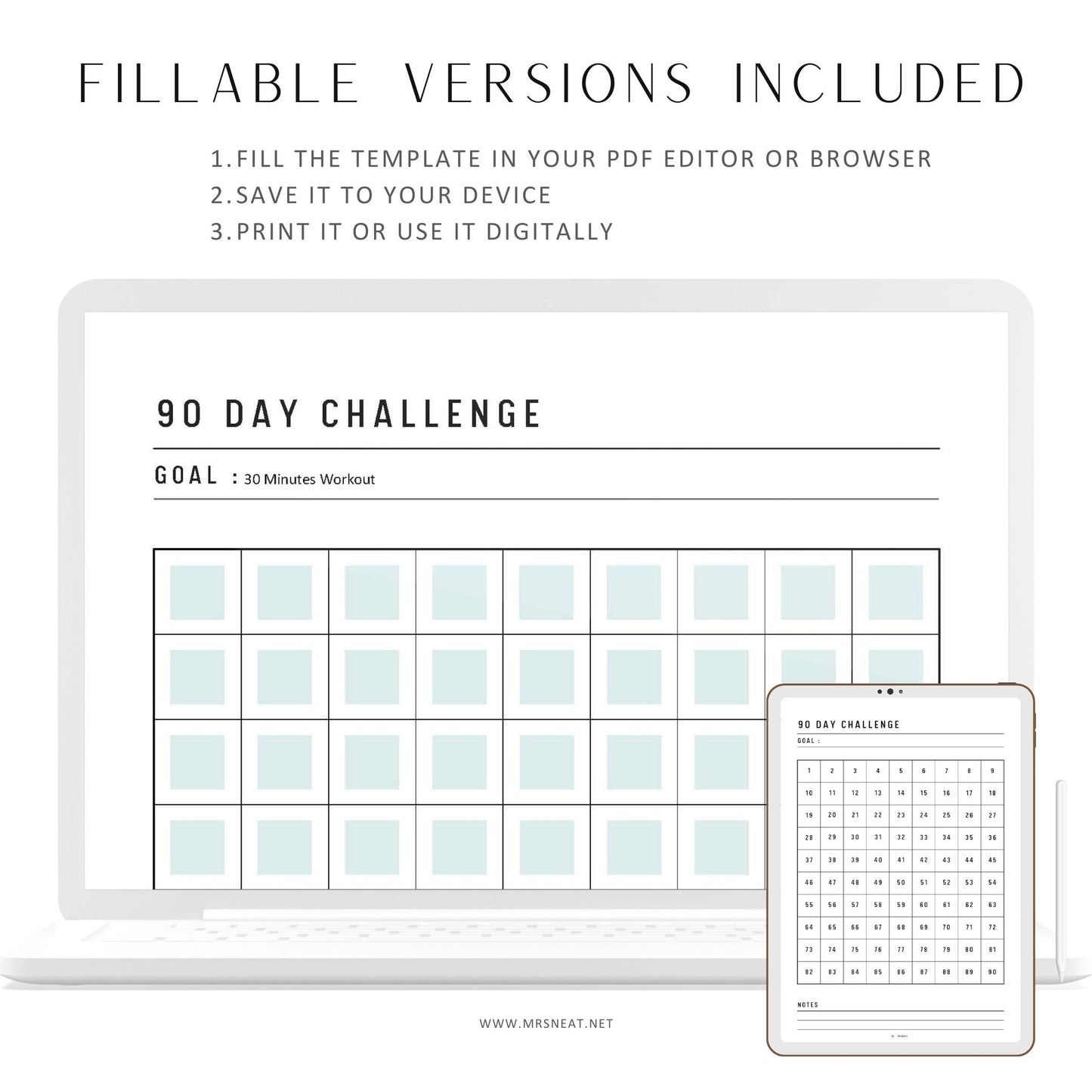 Fillable 90 day challenge printable, goal setting, good habits, habit forming, Habit Challenge, Habit Tracker, A4/A5/Half Letter/Letter, PDF