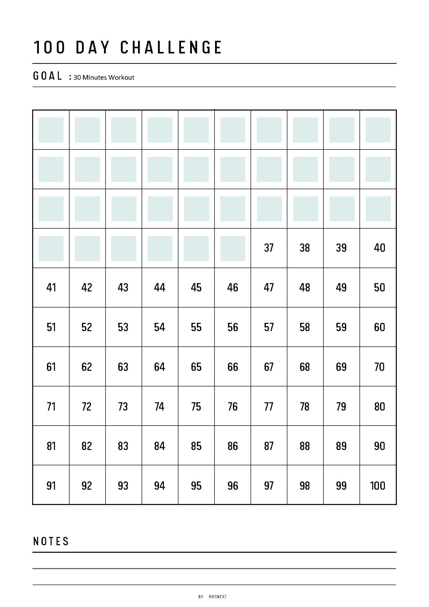 100 day challenge printable - m105/6 – mrsneat