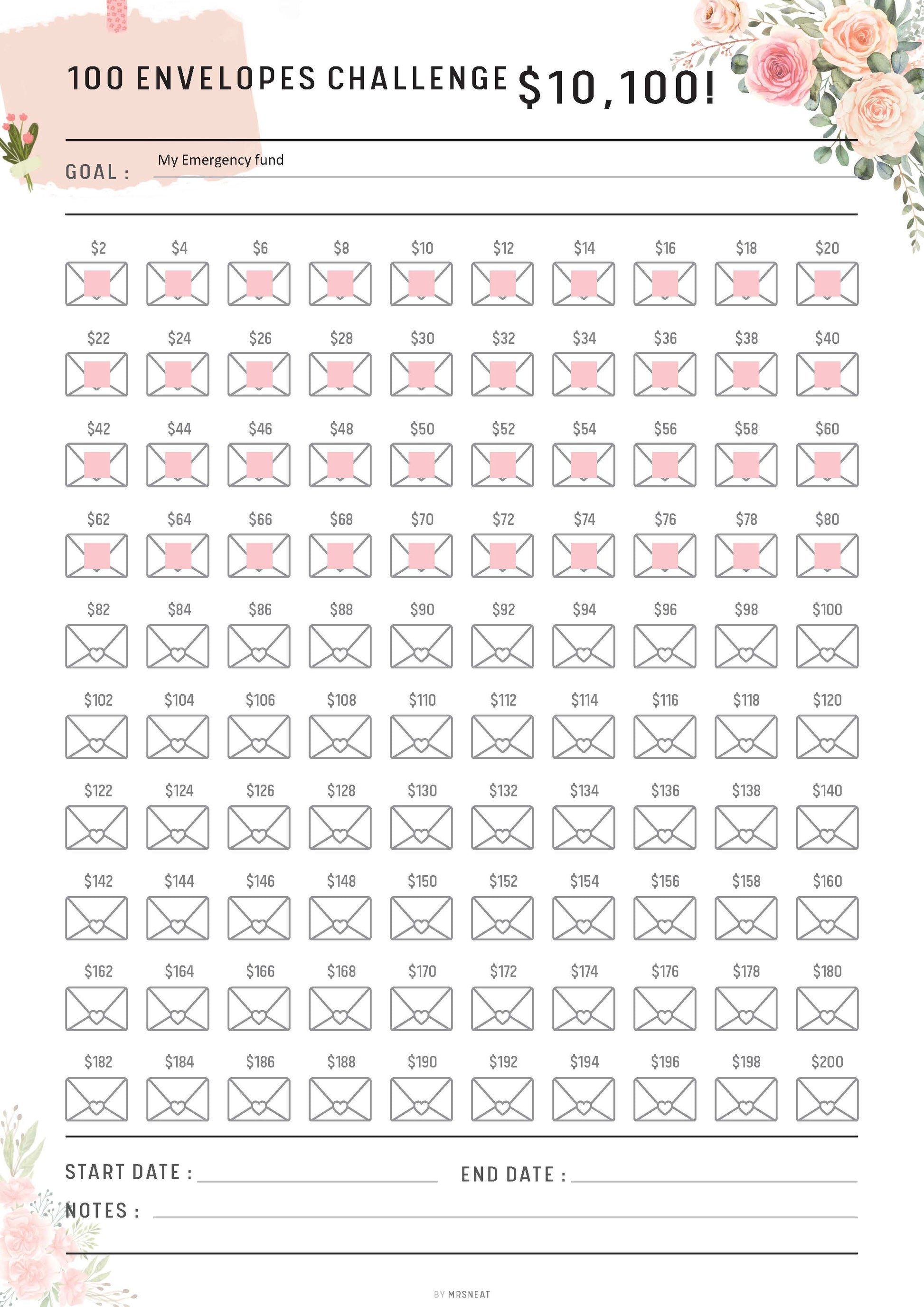 100 Envelope Saving Challenge, 10100 Saving Challenge Printable, Fillable 100 Day Challenge, No Spending Challenge, A4/Letter/Half Letter/A5