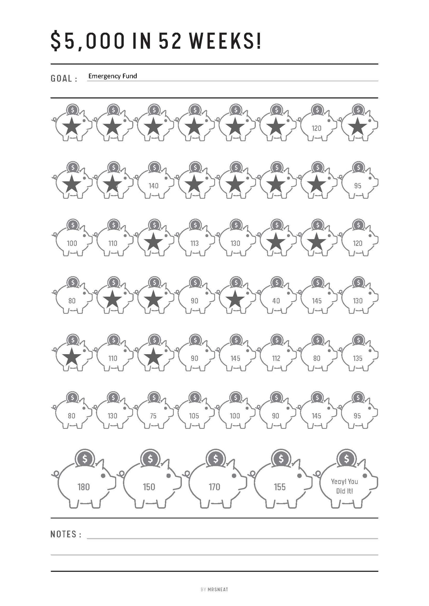 5000 Piggy Bank Saving Challenge in 52 Weeks, Fillable 5K Saving Challenge, Saving Tracker, A4, A5, Letter, Half Letter, PDF