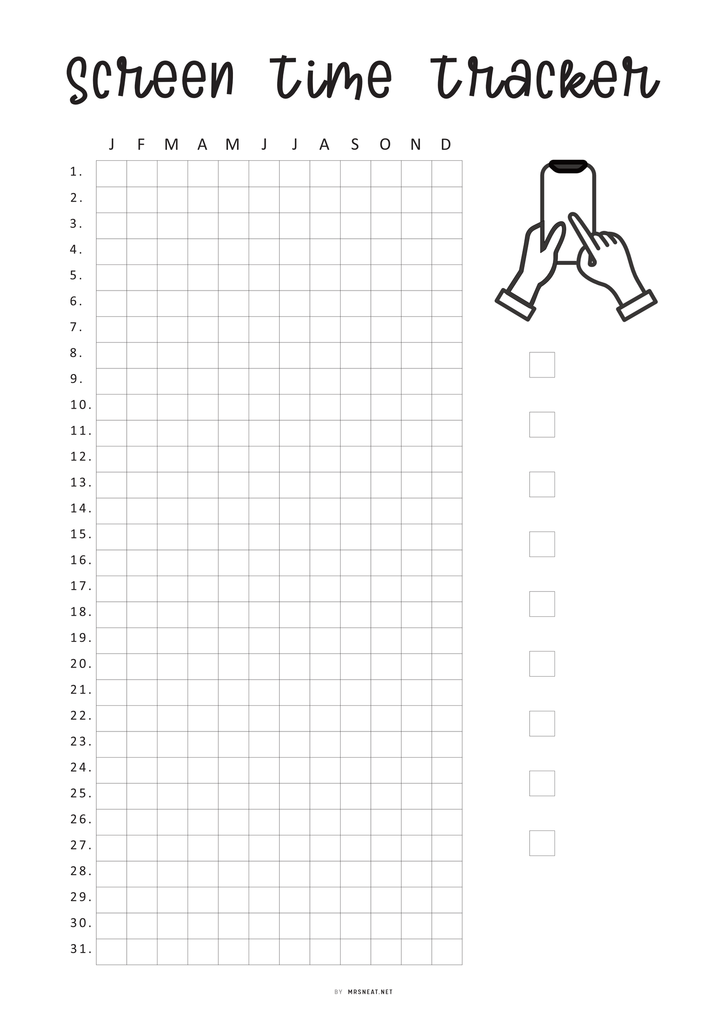 Yearly Screen Time Tracker Template PDF, Yearly Tracker, Habit Tracker, Phone Tracker, Screen Time Log, A4, A5, Letter, Half Letter, PDF, 2 Versions 