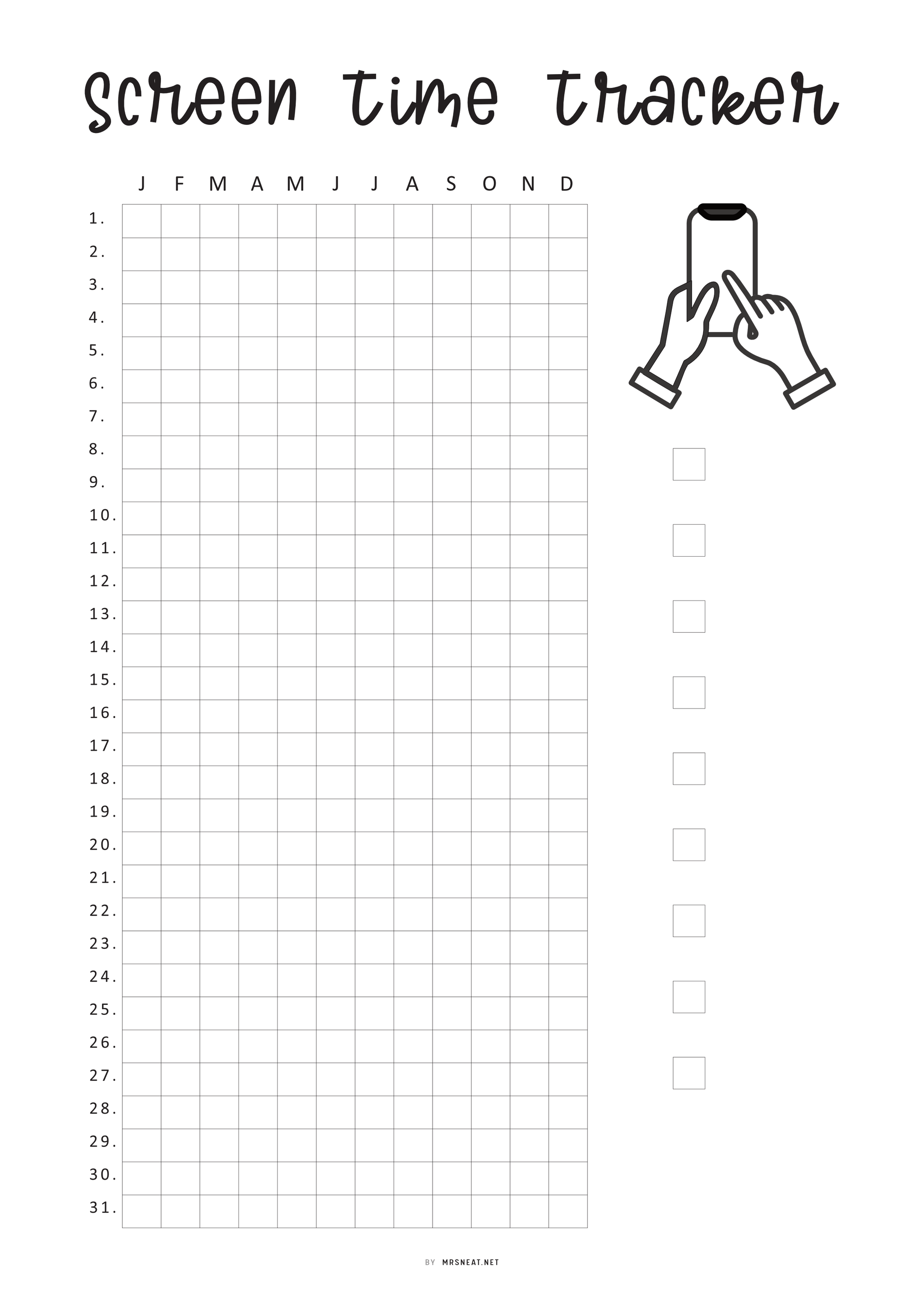 Yearly Screen Time Tracker Template PDF, Yearly Tracker, Habit Tracker, Phone Tracker, Screen Time Log, A4, A5, Letter, Half Letter, PDF, 2 Versions 