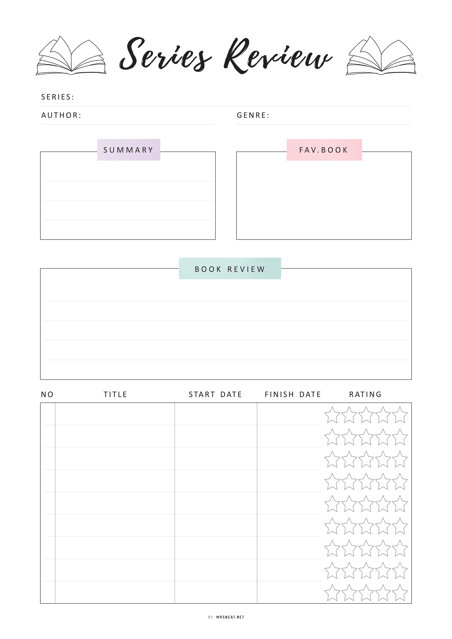 Series Review Tracker Template Printable, A4, A5, Letter, Half Letter, Colorful Page, Digital Planner, Fillable version PDF