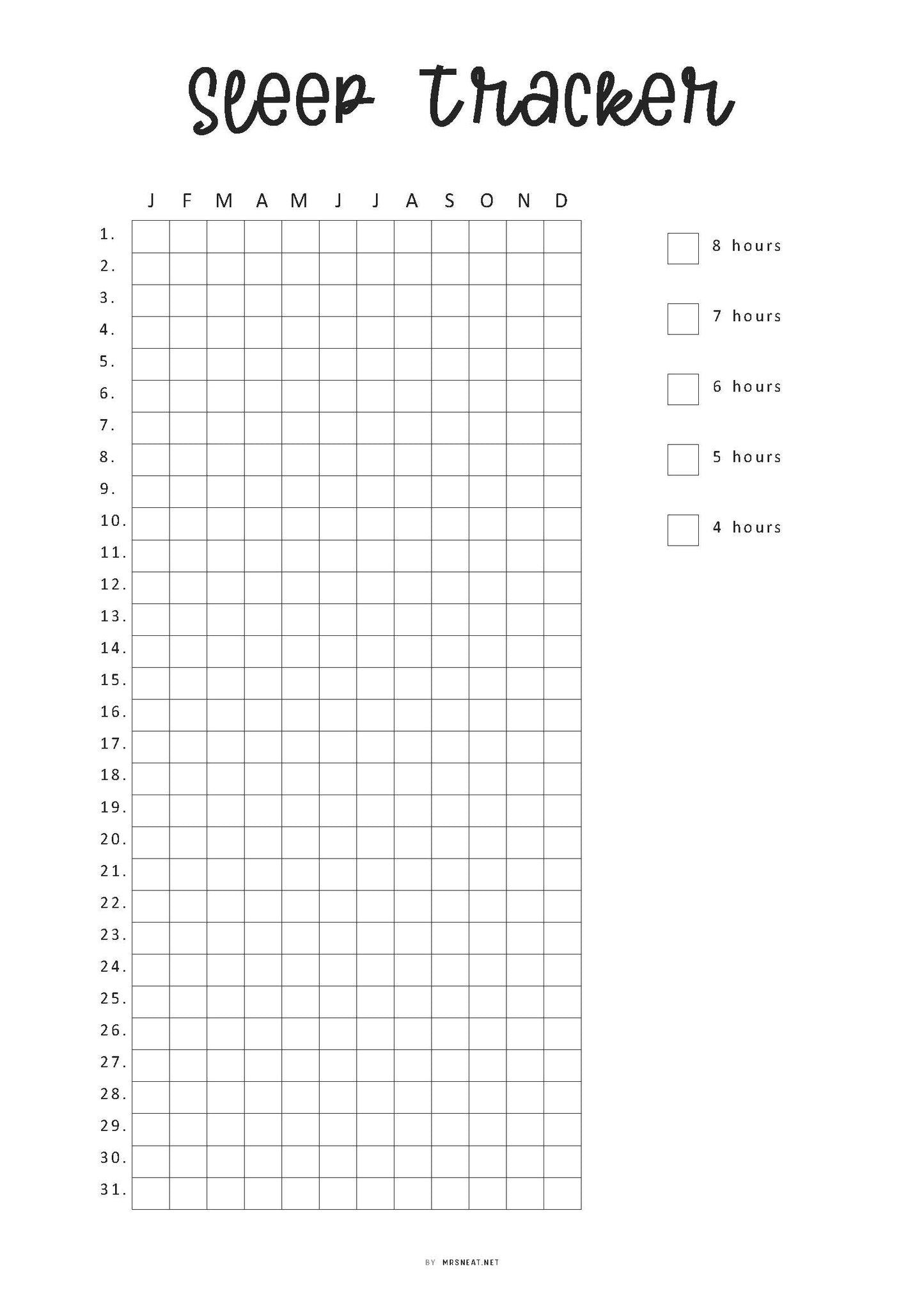Sleep tracker chart with days of the week and sleep duration checkboxes on a white background.