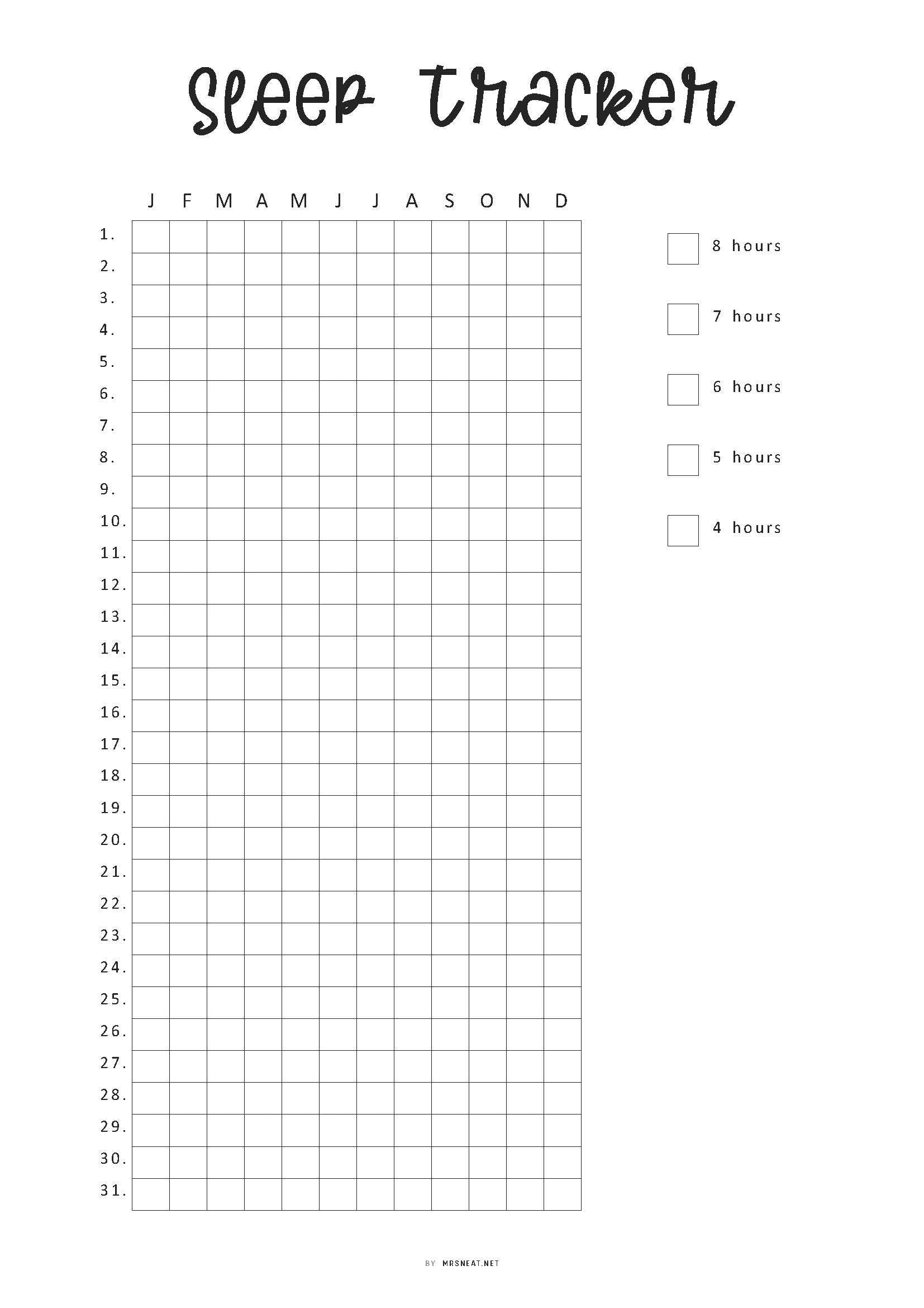 Sleep tracker chart with days of the week and sleep duration checkboxes on a white background.