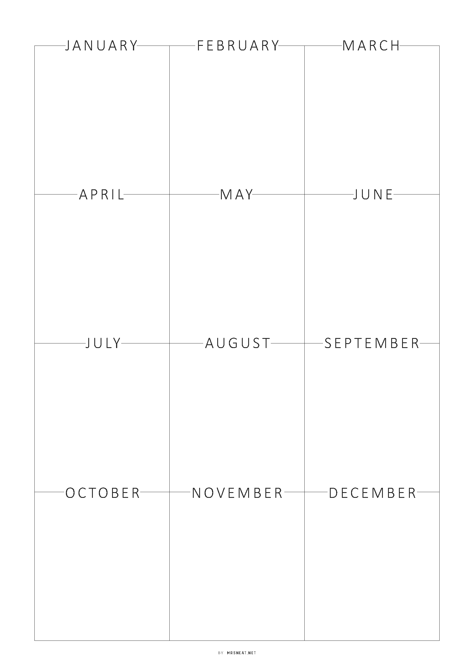 Calendar grid with months labeled from January to December on a white background