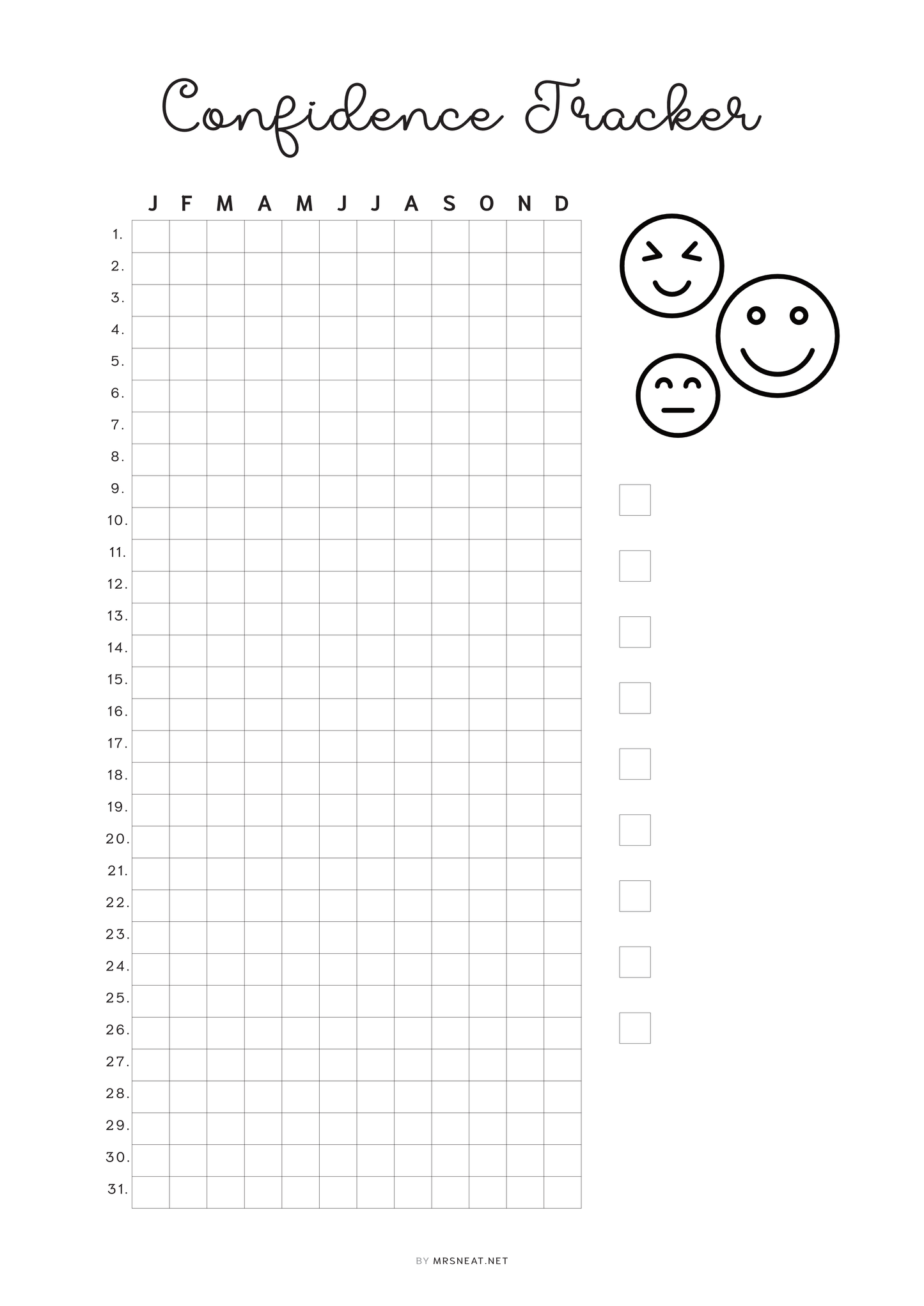 Confidence Tracker, PRINTABLE Journal Page, Planner Page, Track Confidence,  Self Esteem Tracker, Wellness Journal, Rate My Day, 2 Versions, Printable Planner, A4, A5, Letter, Half Letter, PDF, Digital Planner