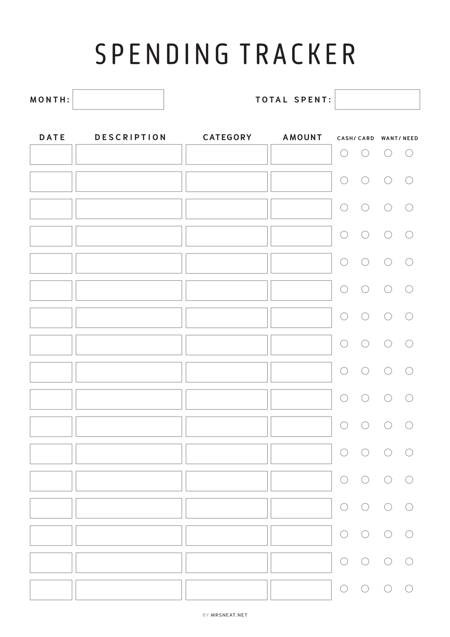 Editable Spending Tracker Printable PDF, A4, A5, Letter, Half Letter, Colorful, Minimalist, Fillable PDF, Digital Planner